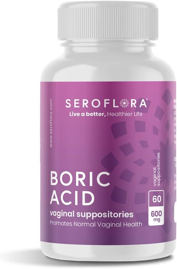 Seroflora Boric Acid 600mg Feminine Capsules, Feminine pH Support, Intimate Freshness for Women, Fast-Dissolving Capsules (60 Count)