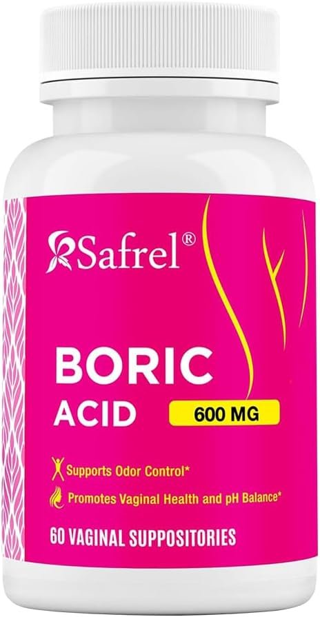 Safrel Boric Acid Vaginal Suppositories – 100% Pure Made in USA – Intimate Health Support, Vaginal Health and pH, Odor Control (60 Count)