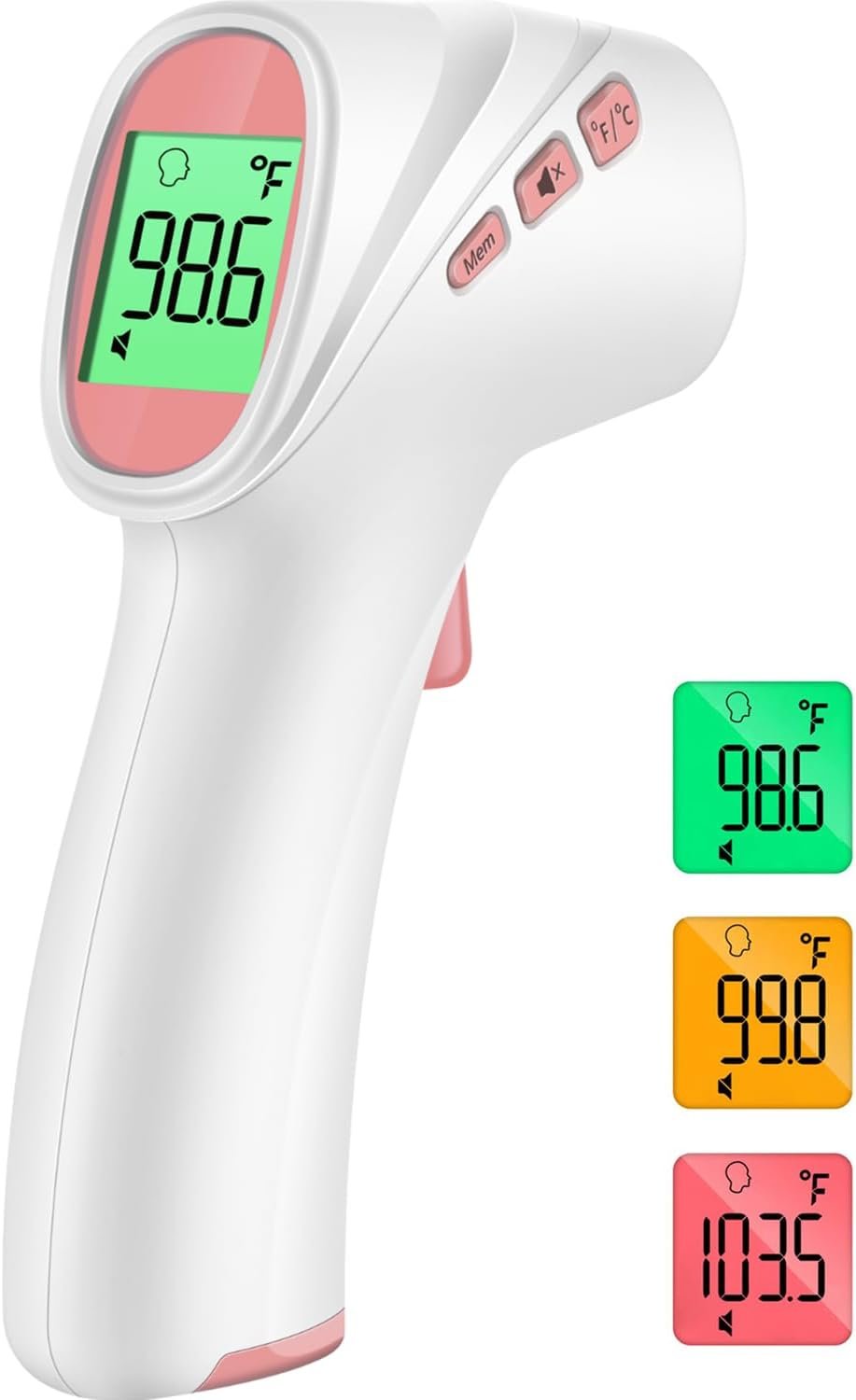 Forehead Thermometer for Adults, Kids & Babies, No-Touch Digital Thermometer with LCD Backlight Display, Fever Alarm and 1s Instant Reading – Pink