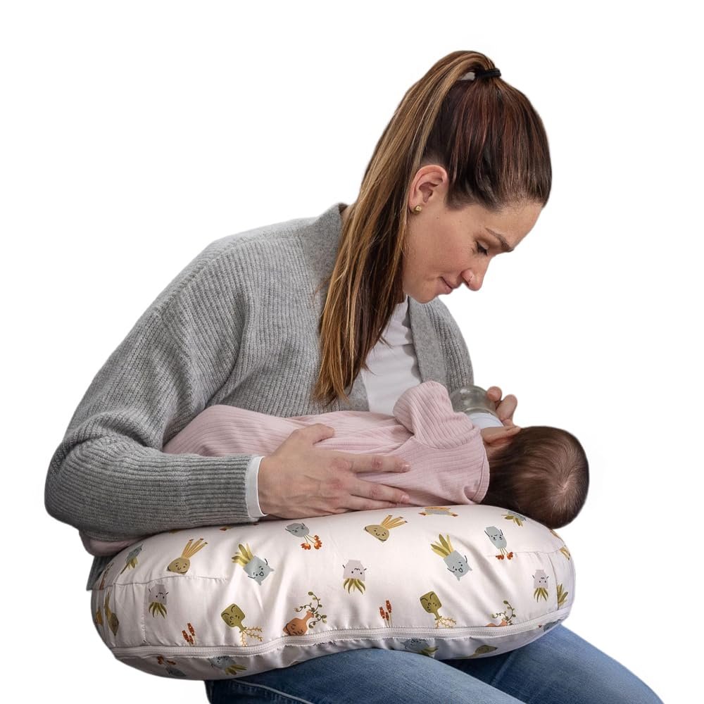 Boppy Nursing Pillow – Firm, Ergonomic U-Shaped Bottle and Breastfeeding Pillow with High Lift for Comfort and Support, Spacious Surface – Tan Happy Houseplants