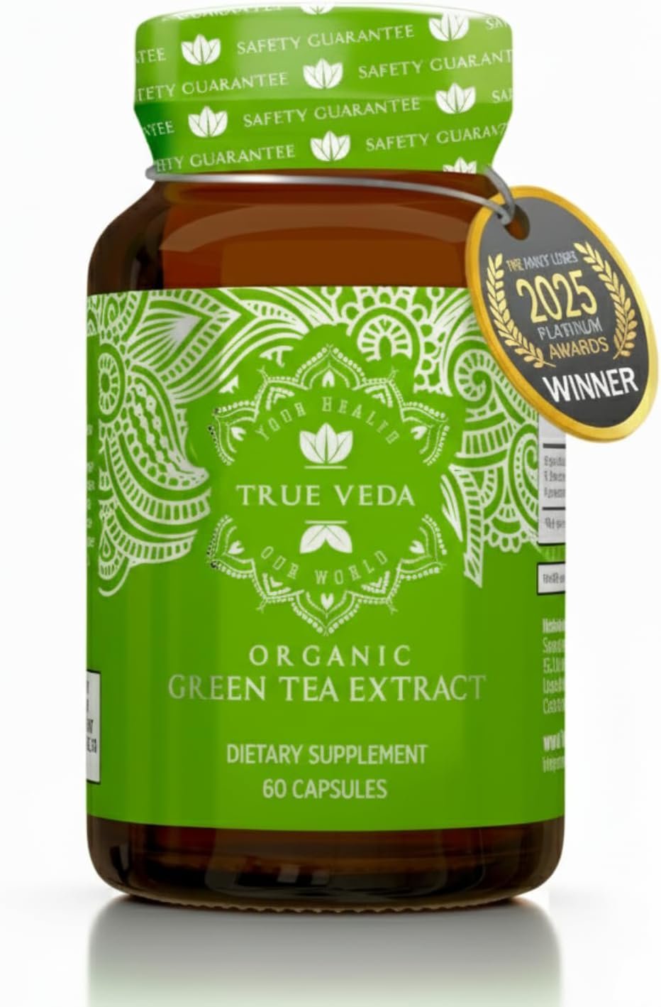 True Veda USDA Organic Green Tea Extract Capsules with EGCG | Premium Plant-Based Green Tea Pills | EGCG Supplements | Low Caffeine | 60 Vegan Capsules