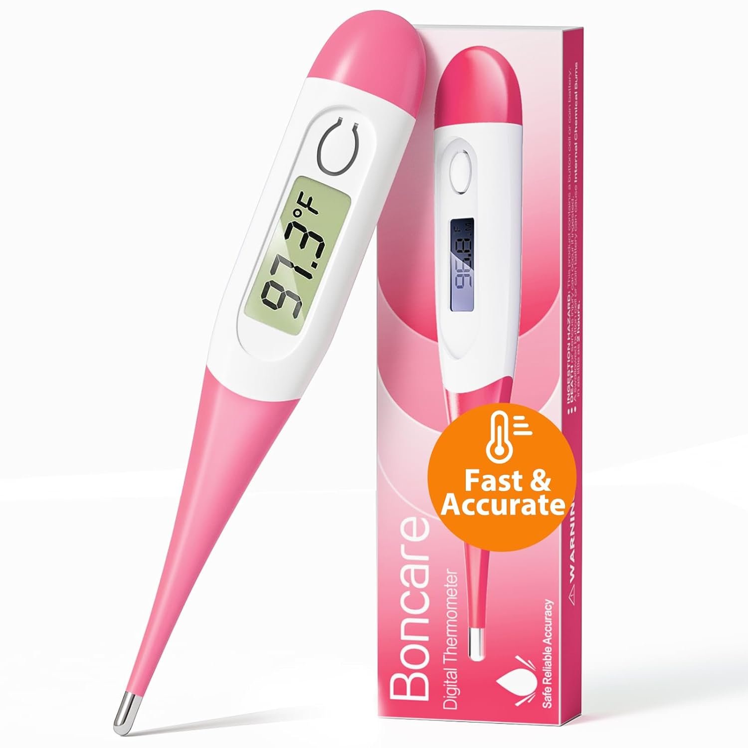 Boncare 10 Seconds Oral Thermometer for Adults and Kids – Accurate & Safe Rectal Thermometer for Baby with Fever Alarm, Digital Thermometer (Pink)