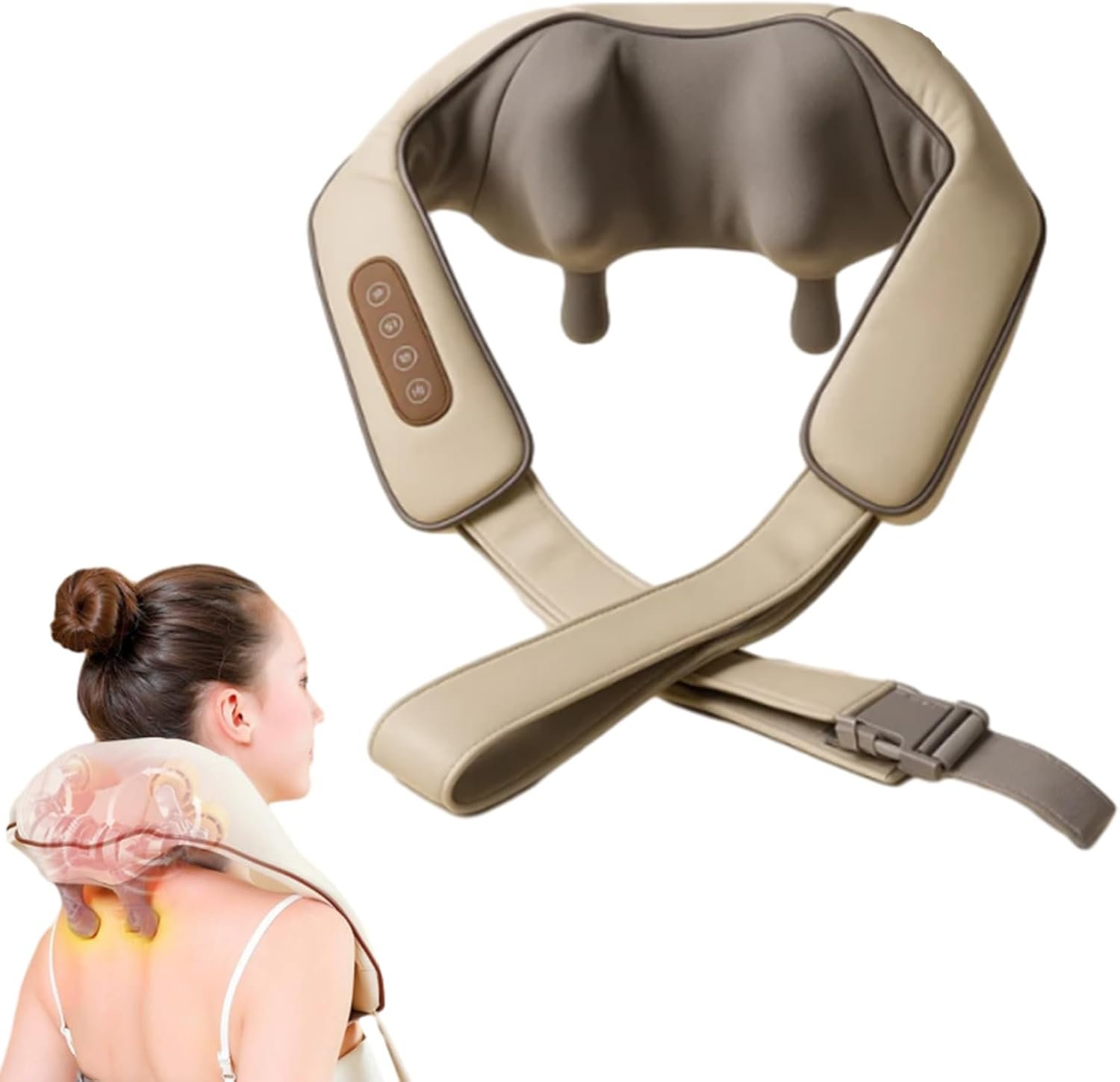 Noxa Neck and Shoulder Massager – Deep Kneading Massage with Heat, Cordless Neck and Shoulder Massager for Women Men (Beige)