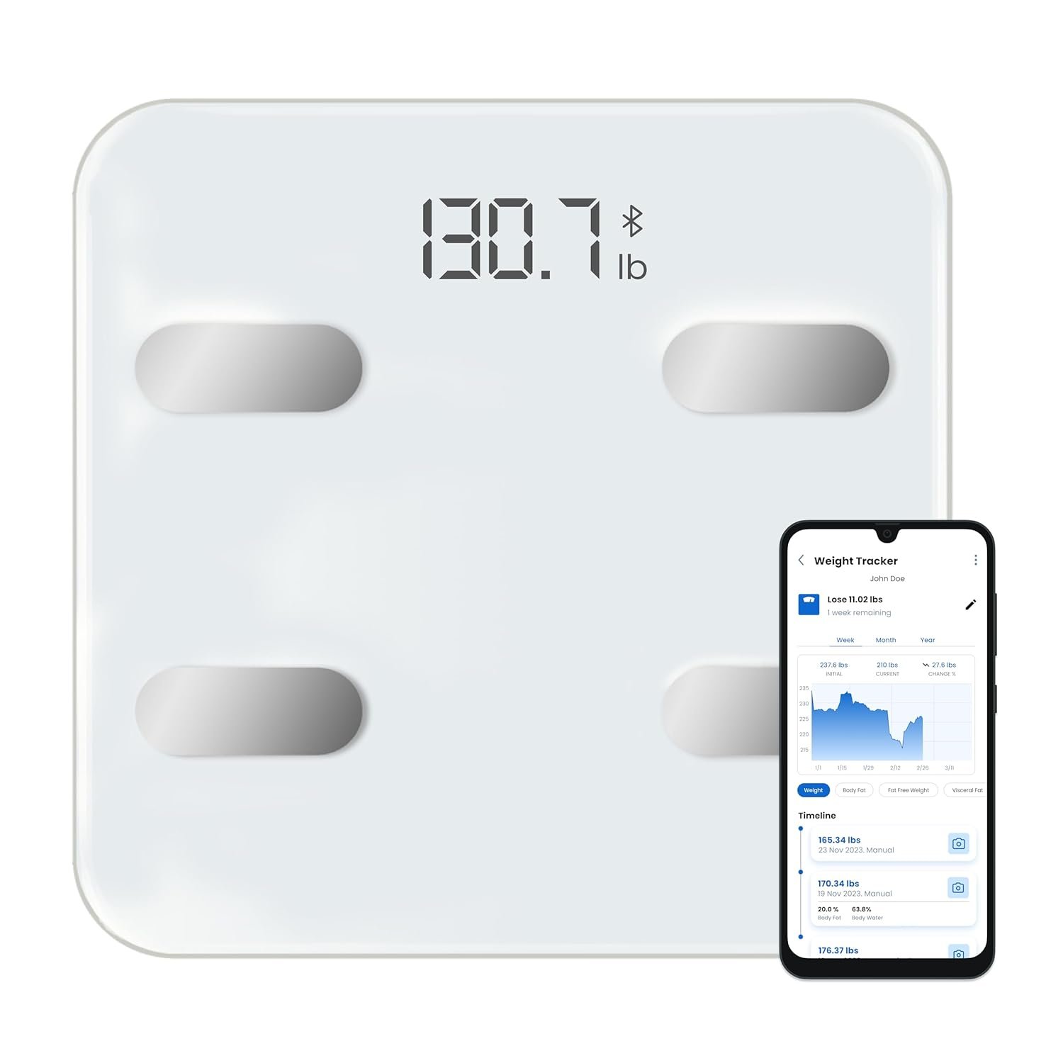 Smart Weight Scale for Body Weight – Bluetooth Digital Bathroom Scale with BMI, Body Fat Percentage & Muscle Mass, Body Composition Scale with App, 496 lb Capacity, White