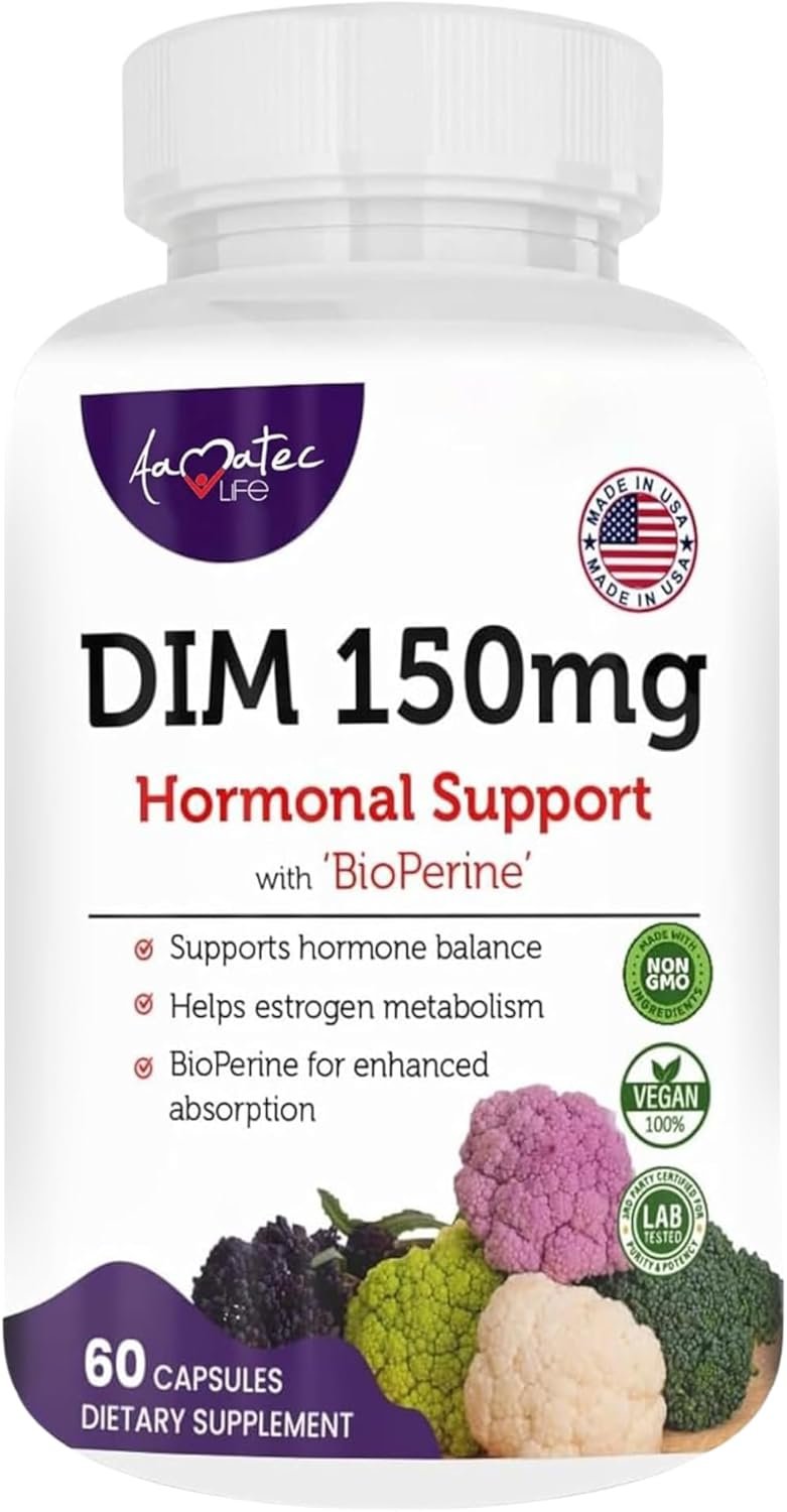 Women’s DIM Complex 150mg – Bioperine Estrogen Balancing Pills for Menopause & Hot Flashes Relief Support Hormonal Acne Powerful Supplement – 60 Capsules – Made in USA
