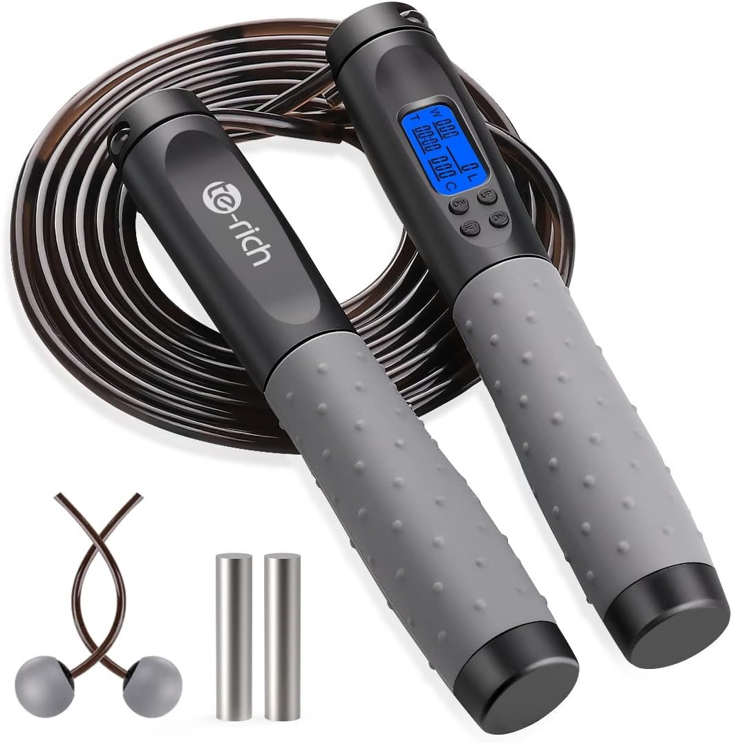 Te-Rich Jump Rope, Weighted Jump Rope for Fitness, Skipping Rope with Counter – Heavy Handles, Adjustable Length – Cordless Jumping Rope for Men Women Kids Fitness Exercise Training