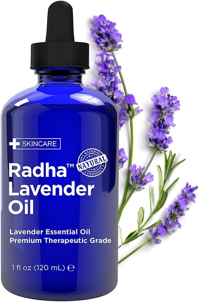 Radha Beauty Lavender Essential Oil 4 oz. – 100% Natural & Therapeutic Grade, Steam Distilled for Aromatherapy, Relaxation, Sleep, Laundry, Stress & Anxiety Relief, Meditation, Massage, Headaches