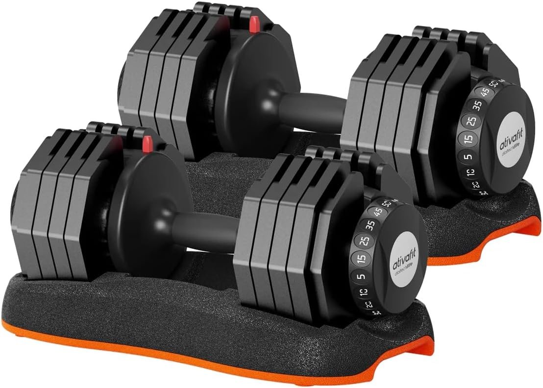 ATIVAFIT Adjustable Dumbbell Set with Storage Box, Free Weights with Quick Dial, Safety Lock & Anti-Slip Grip, Space-Saving Home Gym Equipment for Strength Training