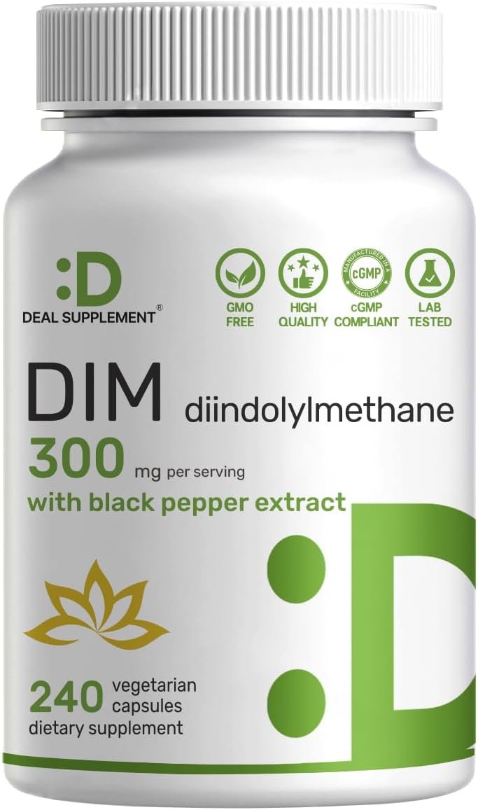DIM Supplement 300mg, 240 Caps, 4 Months Supply | Estrogen Balance for Men & Women | Diindolylmethane Plus Black Pepper Extract for Enhanced Absorption