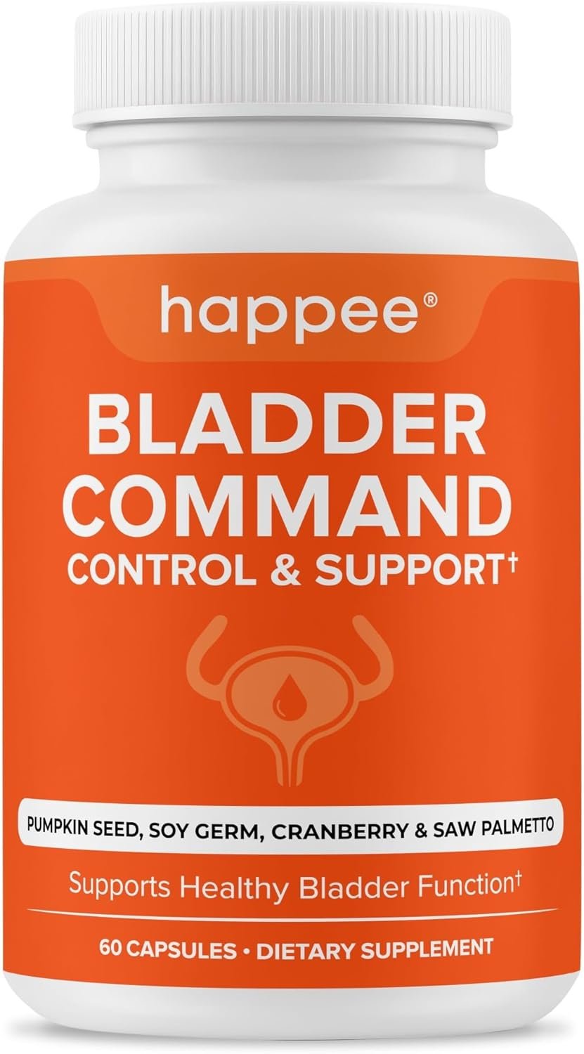 Happee Bladder Control Supplement for Women & Men – Pumpkin Seed Extract, Soy Germ, Saw Palmetto & Cranberry Blend – Bladder Support for Urinary Frequency, Leaks & Urgency – 60 Capsules