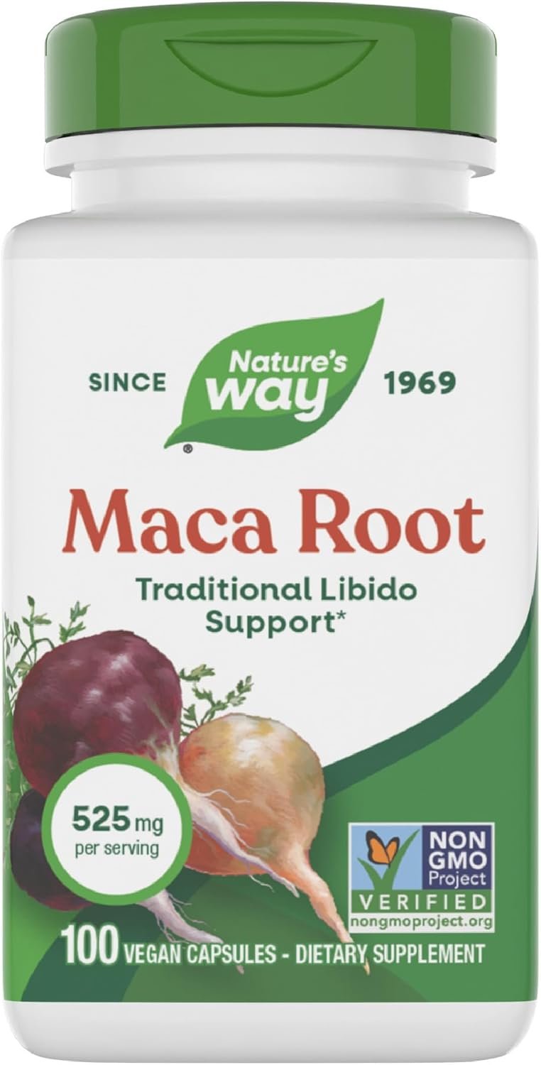Nature’s Way Maca Root, Traditional Libido Support*, 525 mg per Serving, Non-GMO Project Verified, 100 Vegan Capsules (Packaging May Vary)