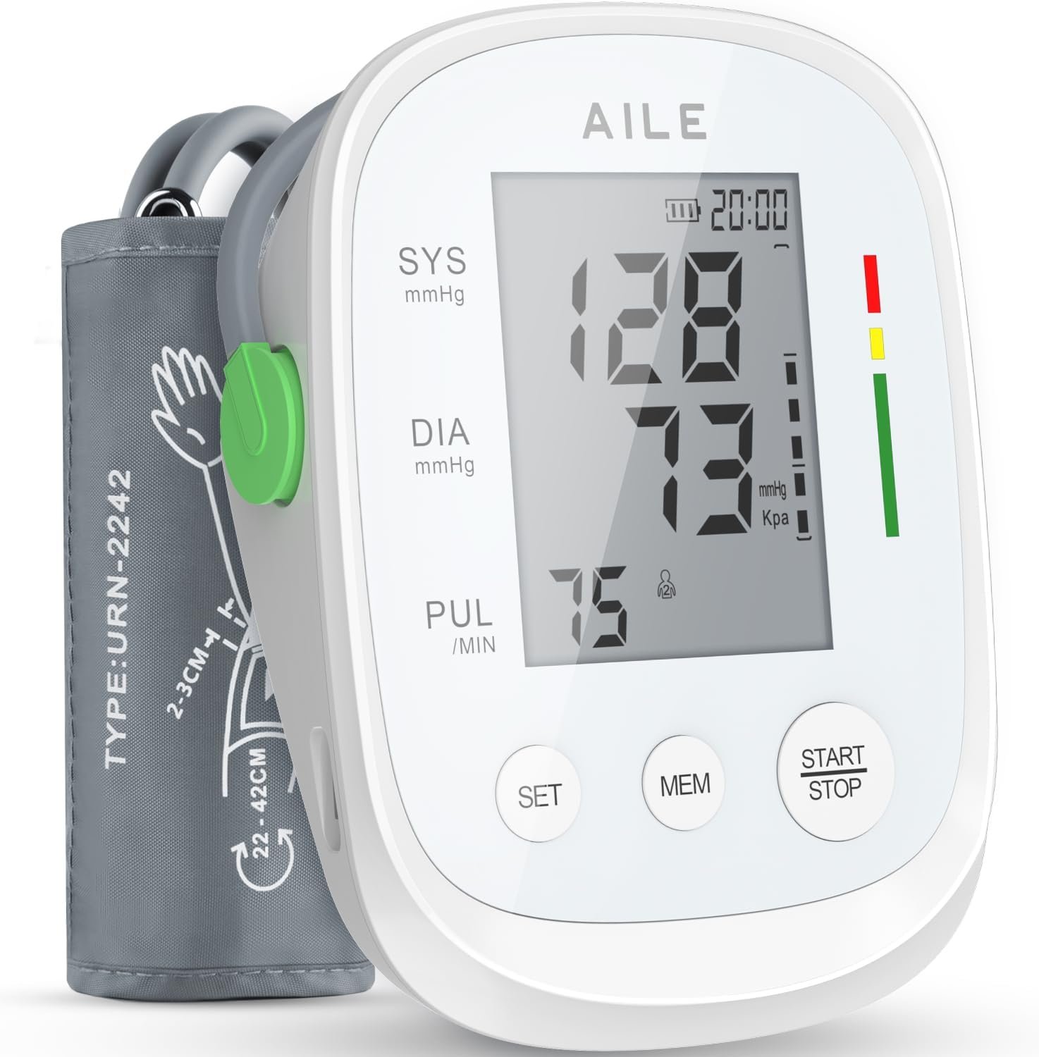 AILE Blood Pressure Monitor, Blood Pressure Machine Upper Arm Large Cuff(8.7″-16.5″), High Automatic Blood Pressure Monitors Cuff for Home Use, Manual Arm Bp Monitor, 2 * 99 Memory (White)