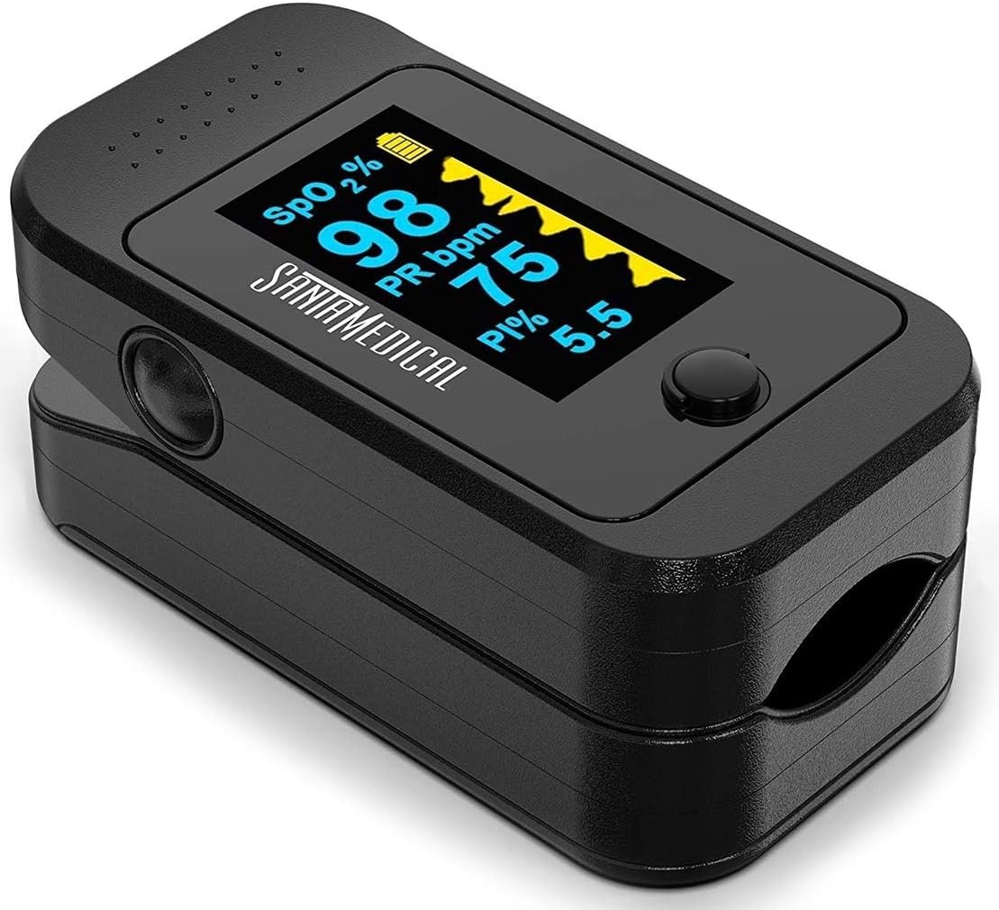 Santamedical Dual Color OLED Pulse Oximeter Fingertip, Blood Oxygen Saturation Monitor (SpO2) with Case, Batteries and Lanyard