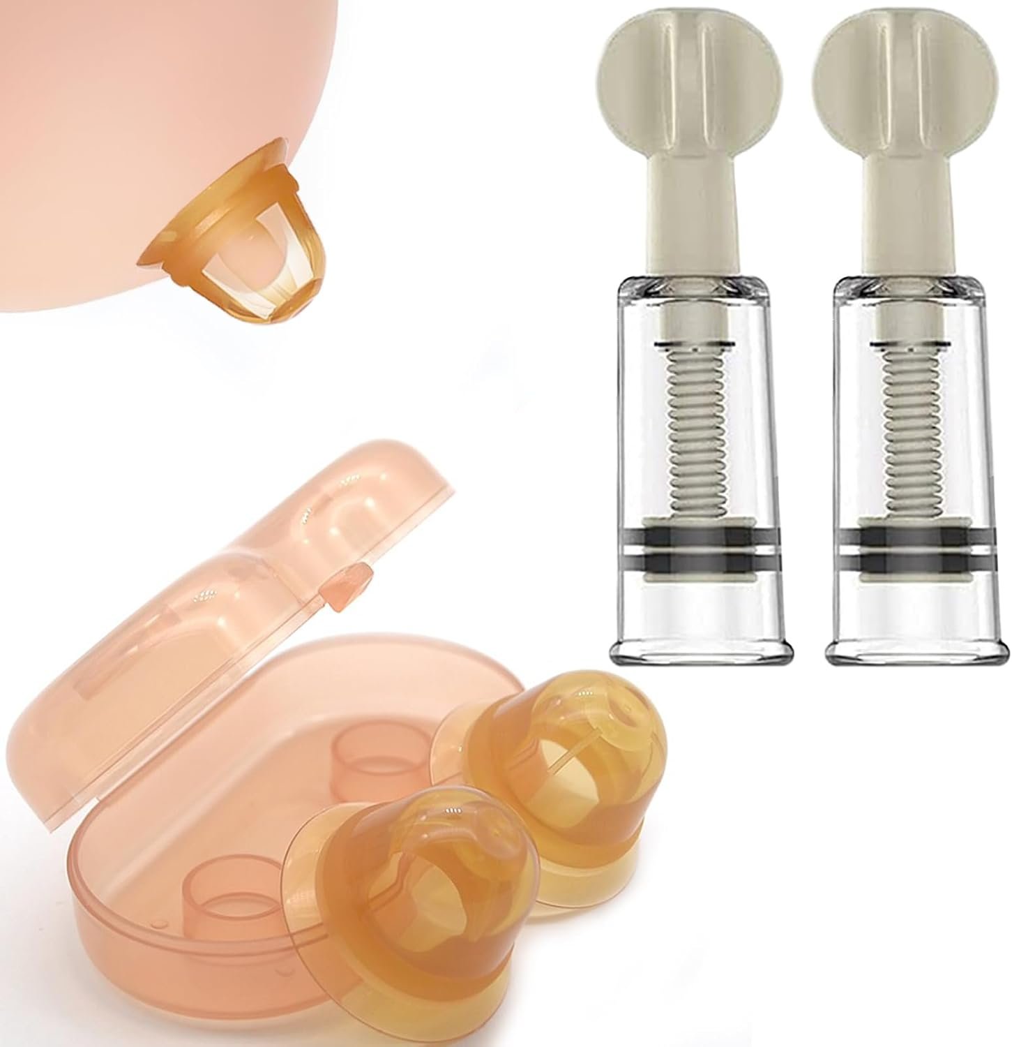 2 Pairs Nipple Correctors for Flat and Inverted Nipples, Body Massager Vacuum Pump Nipplesuckers for Breastfeeding Women