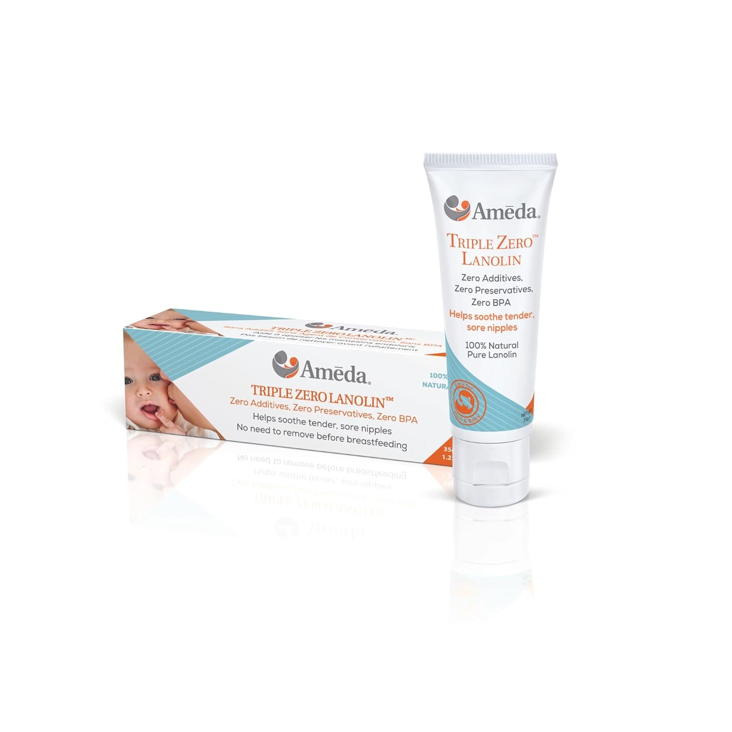 Ameda Triple Zero Lanolin Nipple Cream for Breastfeeding Pain | All Natural Lanolin Nipple Balm | Single Ingredient Pure Lanolin Cream | Breast Feeding Must Haves | ONLY Triple Zero Lanolin 35g/1.2oz