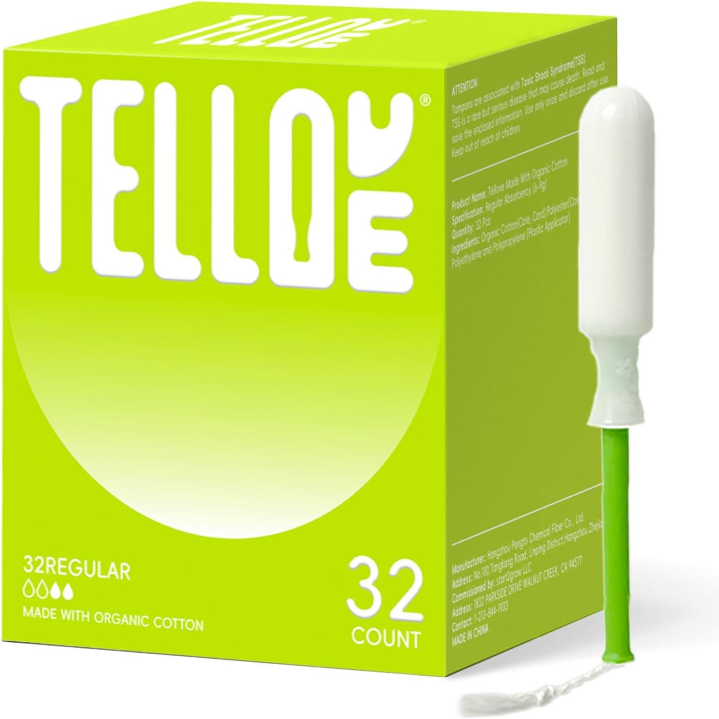 Tampons with 100% Organic Cotton Core – 32 Count(32 Regular Tampons), Featuring 360° Comfort-Expand Technology with BPA-Free Applicator, Leak-Proof for 8 Hours, Comfort-Fit for Sensitive Skin