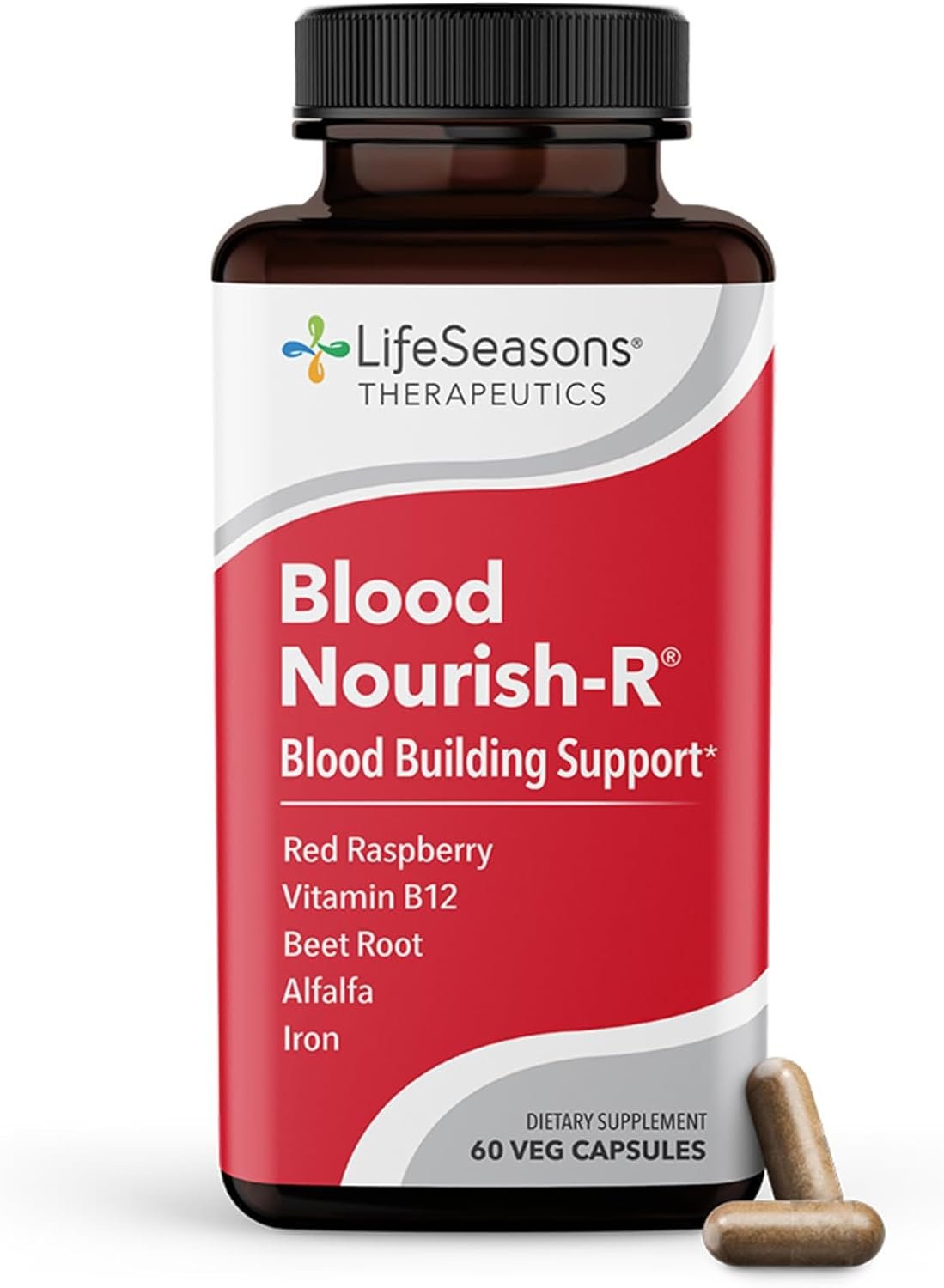 LifeSeasons Blood Nourish-R – Iron Deficiency Supplement – Supports Anemia, Fatigue & Dizziness – No Constipation – Blood Building – Iron, Beet Root, Alfalfa, Raspberry & Vitamin B-12-60 Capsules