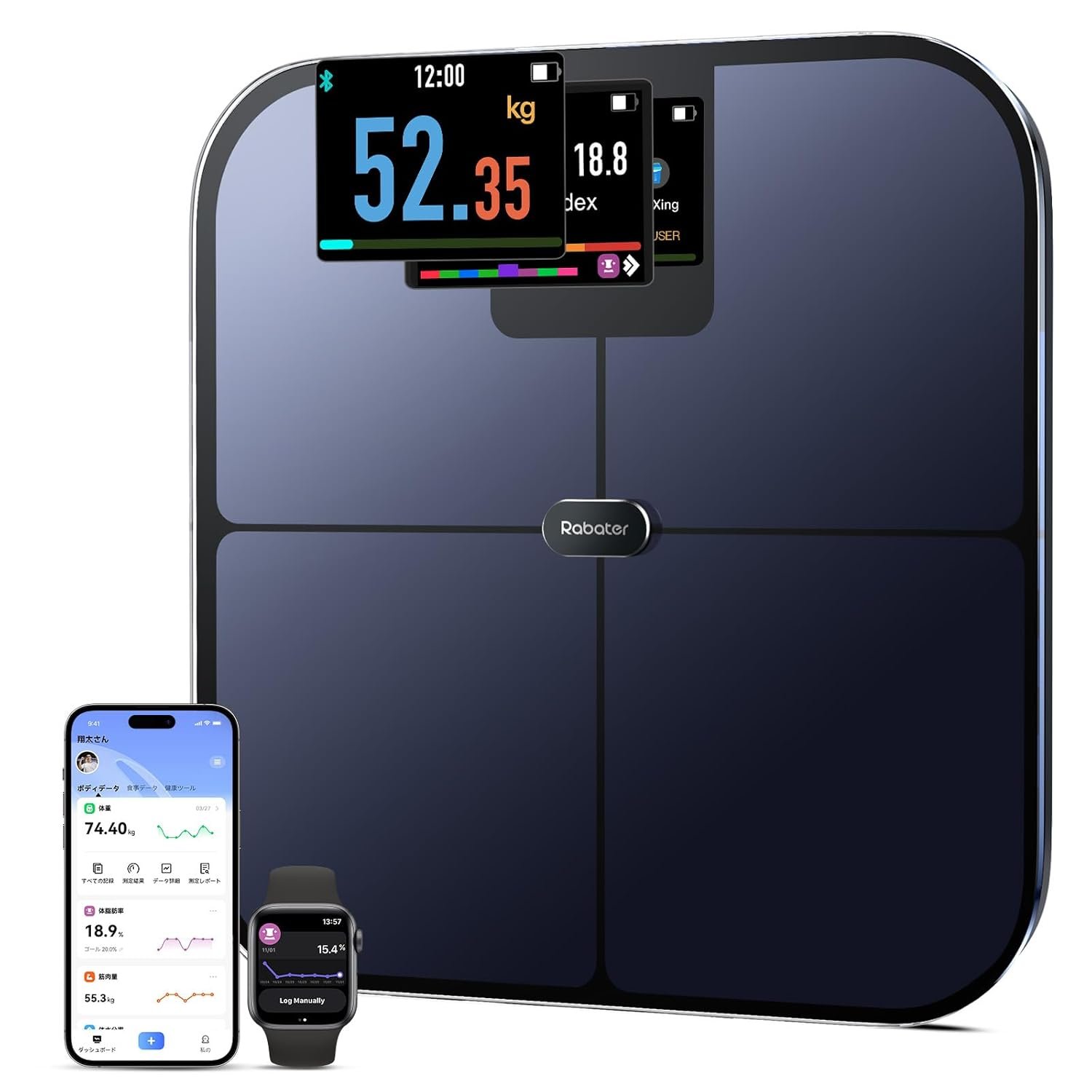 Smart Scale with Large Color Display, Digital Bathroom Scale for Body Weight BMI Muscle Mass, 25 Composition, Body Fat Scale with Heart Rate, 11.8″ Large Platform, 400 lbs (Black)