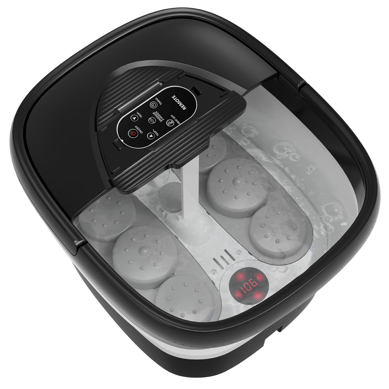 Collapsible Foot Spa with Heat and Remote, Heated Foot Bath Massager with Timer, and 24 Motorized Shiatsu Massage Balls, Foot Soaking Tub Supports Hot/Cold Water Soaking