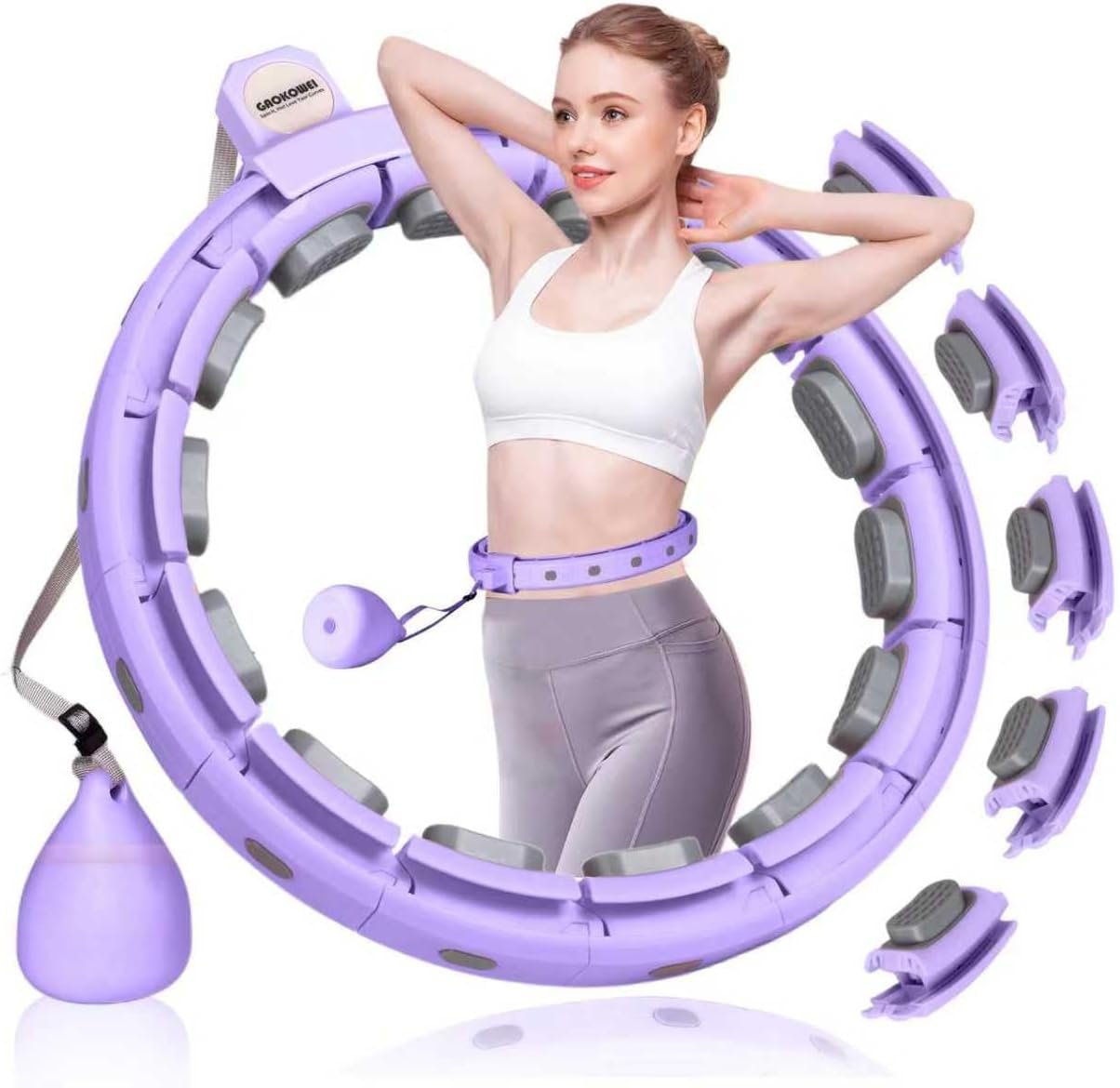 Infinity Hoop Smart Silent Weighted for Adults – Adjustable 30-50 Inch Exercise Hoop for Women’s Weight Loss & Workout – Detachable Fitness Ring with Massage Balls, Belly Fat Burner Equipment (Purple)