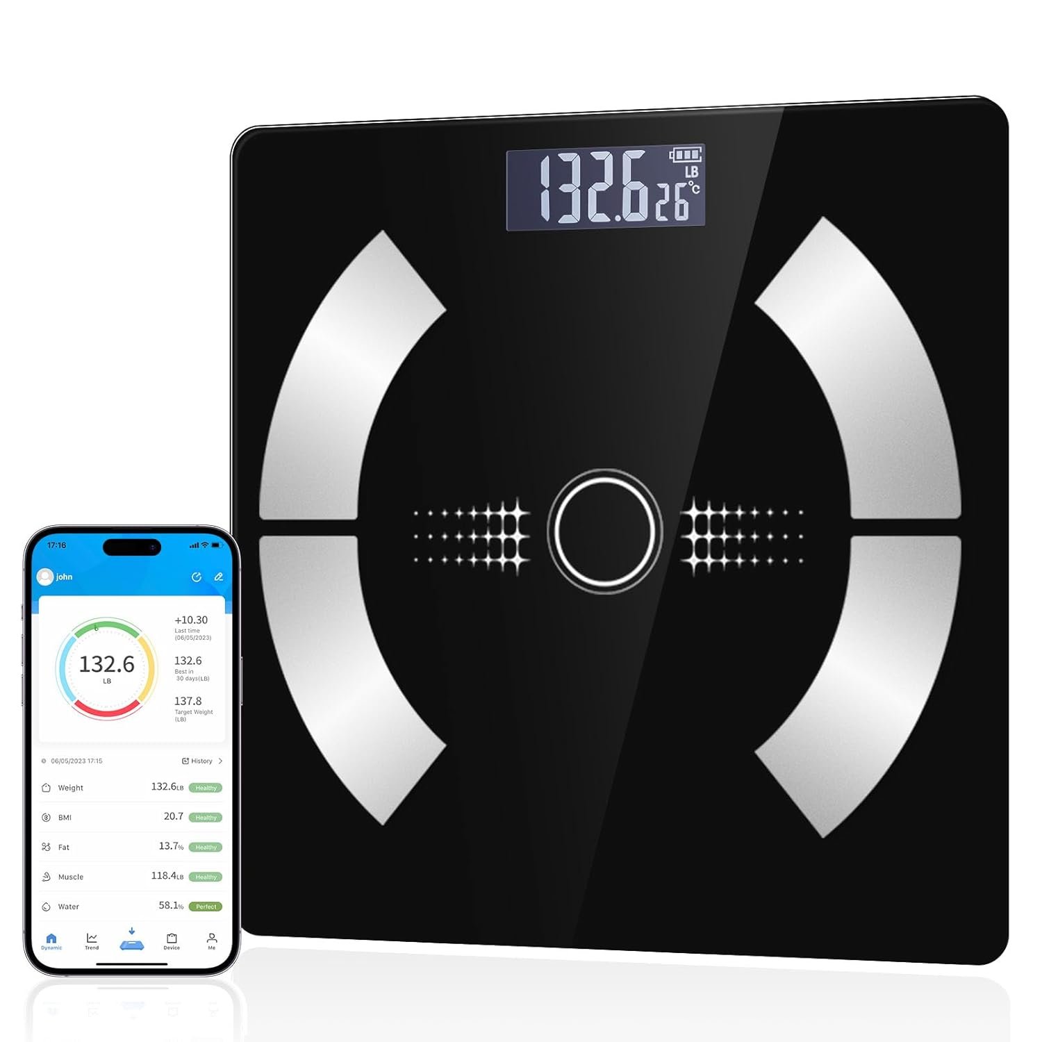 Body Fat Scale, Smart Weight Scale, Digital Bathroom Scale with Bluetooth functionality, Capable of Analyzing Body Fat, Muscle Mass, Water Content, and Bone Mass.
