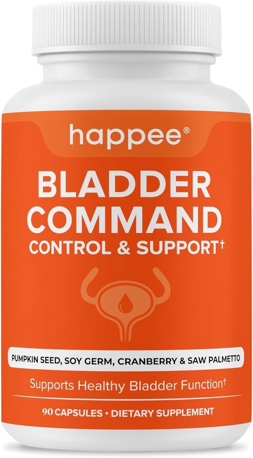Happee Overactive Bladder Control Supplement for Women & Men – Pumpkin Seed Extract, Soy Germ, Saw Palmetto & Cranberry Blend – Bladder Support for Urinary Frequency, Leaks & Urgency – 90 Capsules