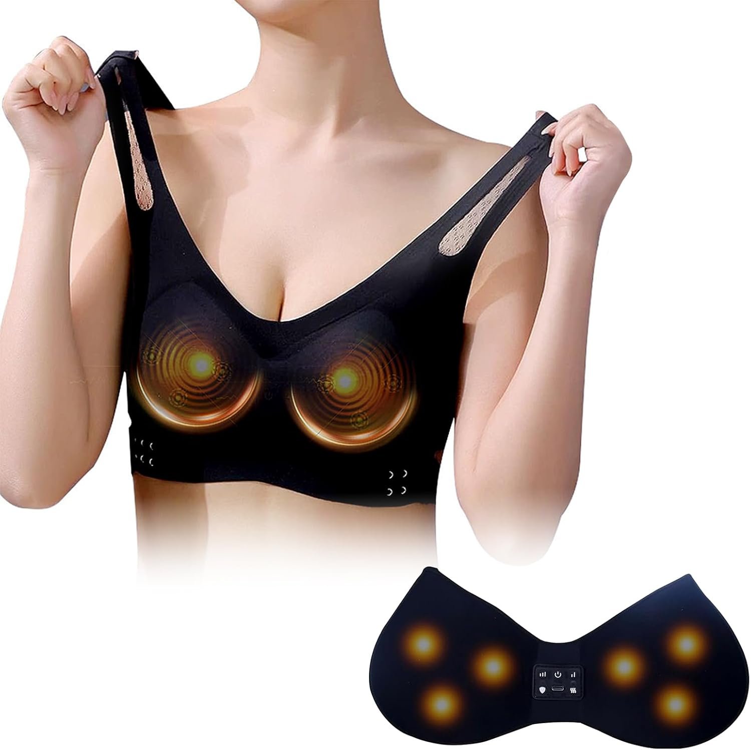 Electric Bust Massager, Breast Enhancer Massager Bra with 3 Heating Levels, USB Wireless Breast Massager for Shaping Beautiful Chest Anti Sagging with 5 Modes, Black