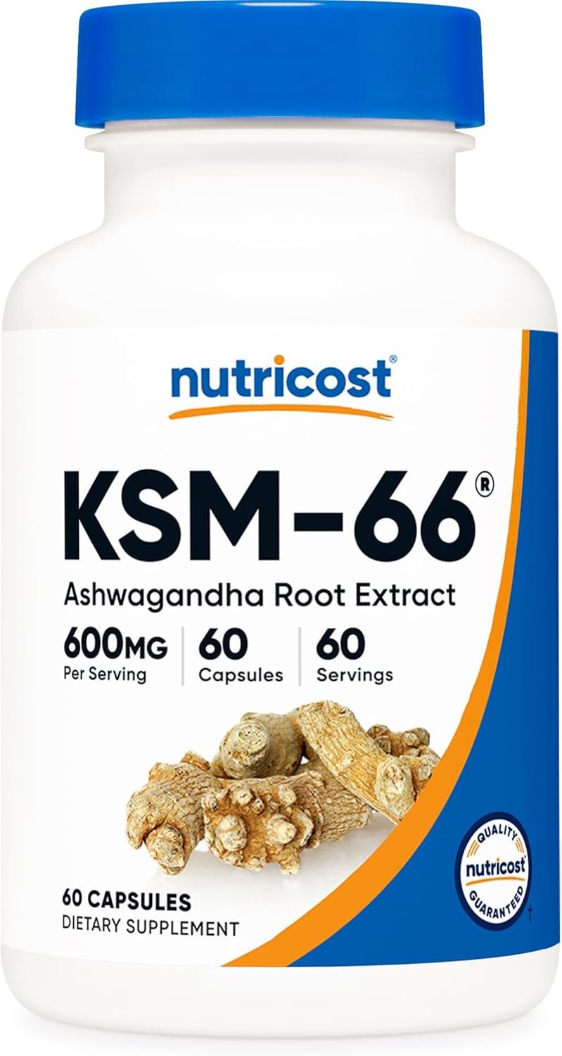 Nutricost KSM-66 Ashwagandha Root Extract 600mg, 60 Veggie Caps – 5% Withanolides – with BioPerine – Full-Spectrum Root Extract