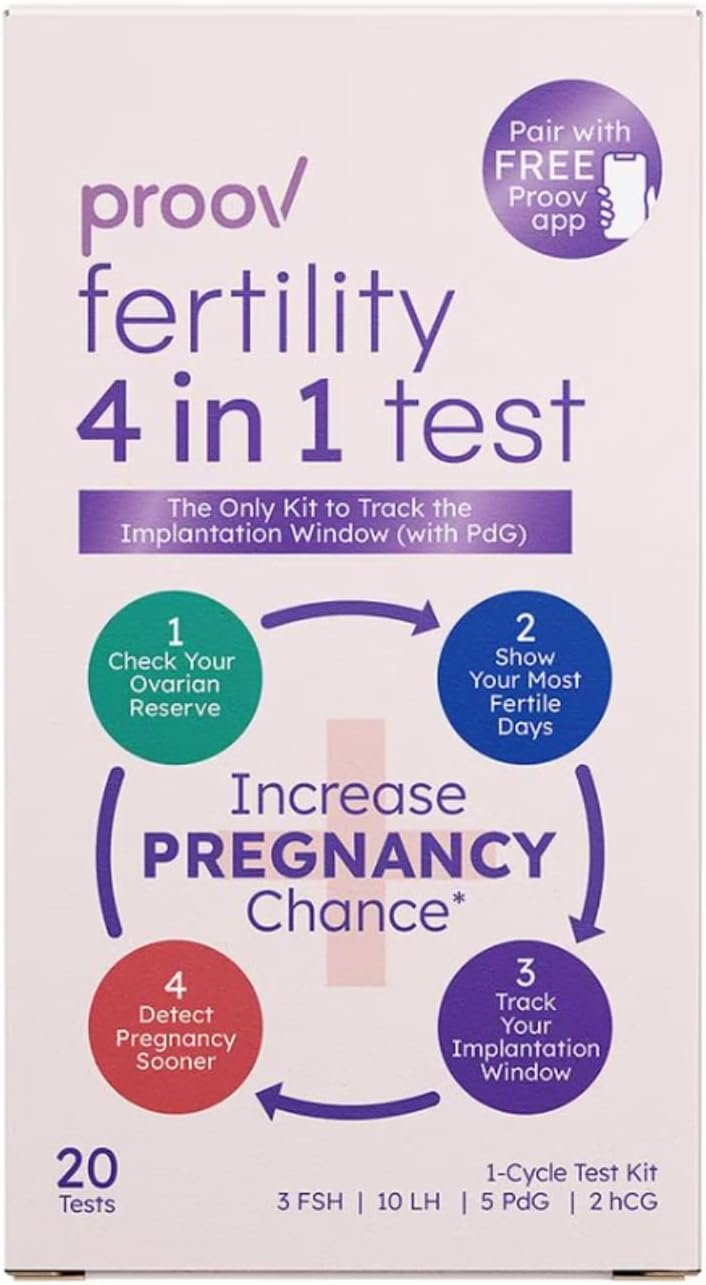 Proov – 4-in-1 Fertility Test for Women – Ovulation & Pregnancy Test Strips – Monitors FSH, LH, PdG & hCG – Promote Chance of Pregnancy – Fertility Hormone Tracking – 1 Cycle Test Kit – 20 Tests