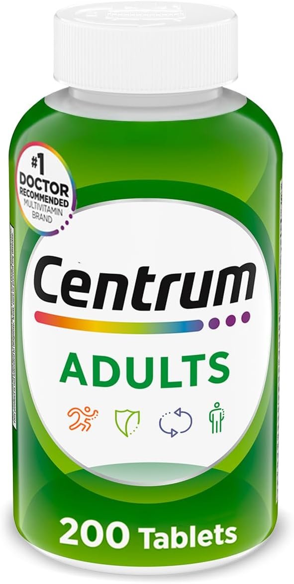 Centrum Adult Multivitamin/Multimineral Supplement with Antioxidants, Zinc, Vitamin D3 and B Vitamins, Gluten Free, Non-GMO Ingredients – 200 Count
