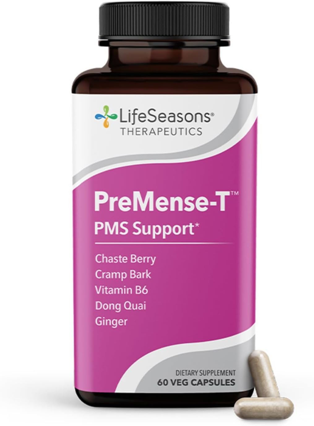 LifeSeasons – PreMense-T – PMS Relief Supplement – Support for Pre-Menstrual Symptoms, Cramping & Breast Tenderness – Nourish Tissue – Ginger Crampbark Dong Quai Chasteberry & Vitamin B6-60 Capsules