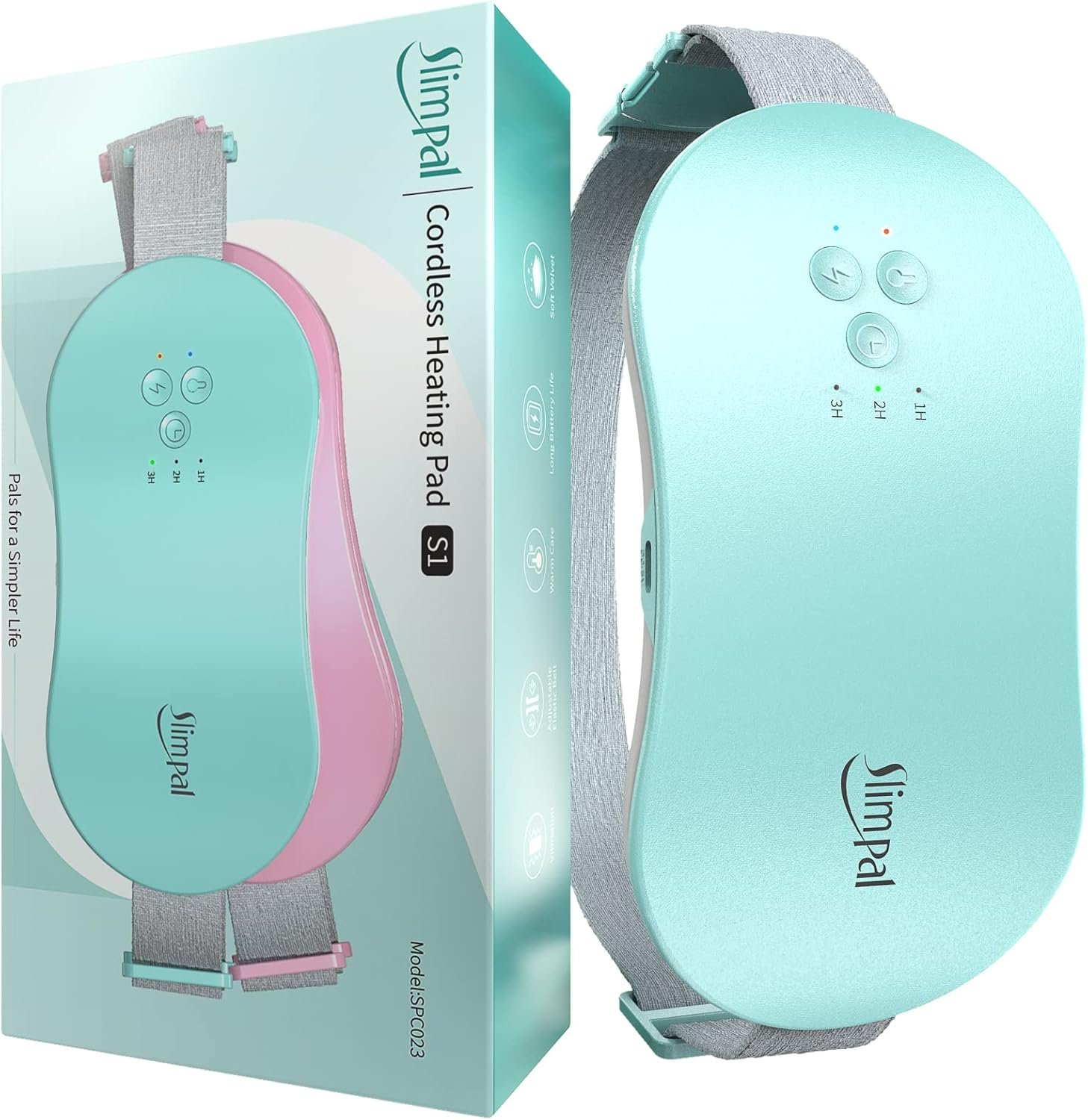 Slimpal Portable Heating Pad for Period Cramps, Electric Cordless Heating Pad for Menstrual Cramps Relief, 3 Timer Auto Off Setting, Wearable Heat Pad Belt for Her Women Girl Wife, Aqua