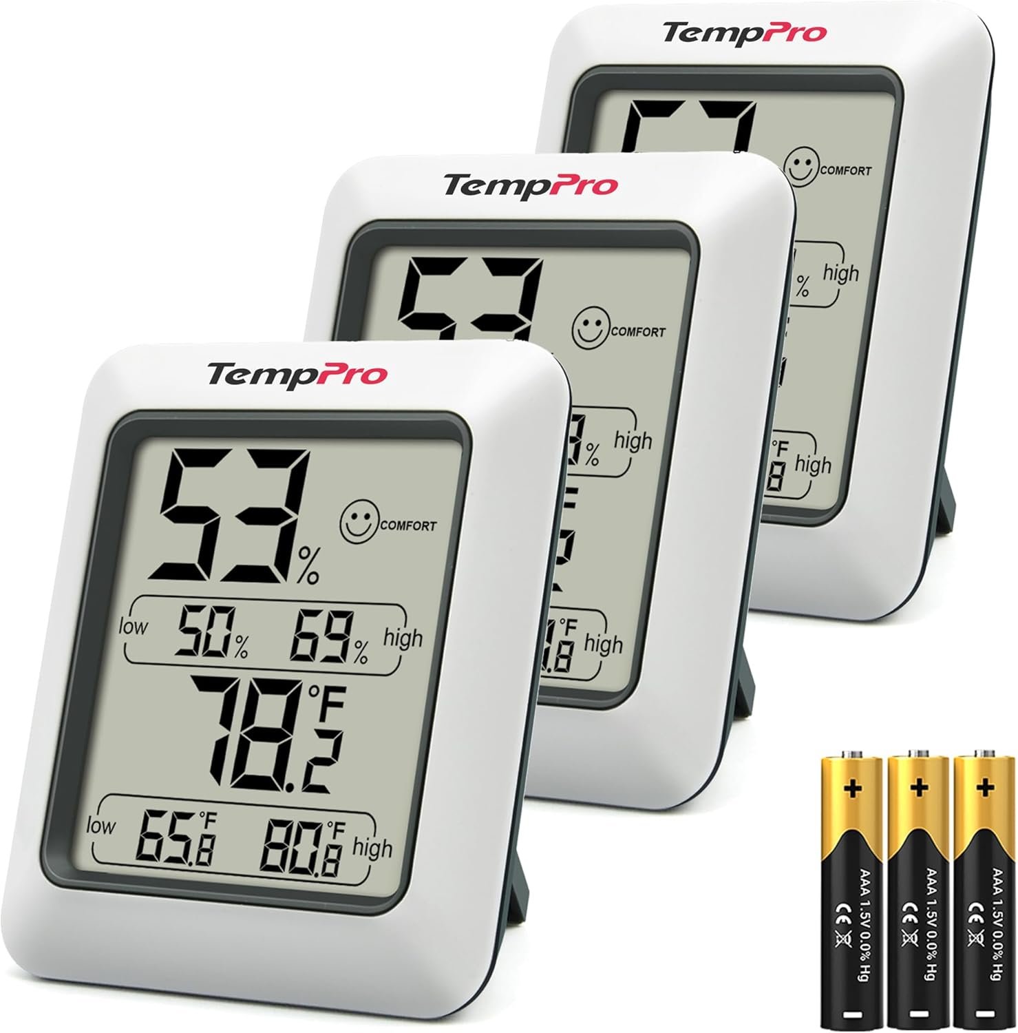 TempPro TP50 3 Pieces Digital Hygrometer Indoor Thermometer Room Thermometer and Humidity Gauge with Temperature Humidity Monitor (Previously ThermoPro)