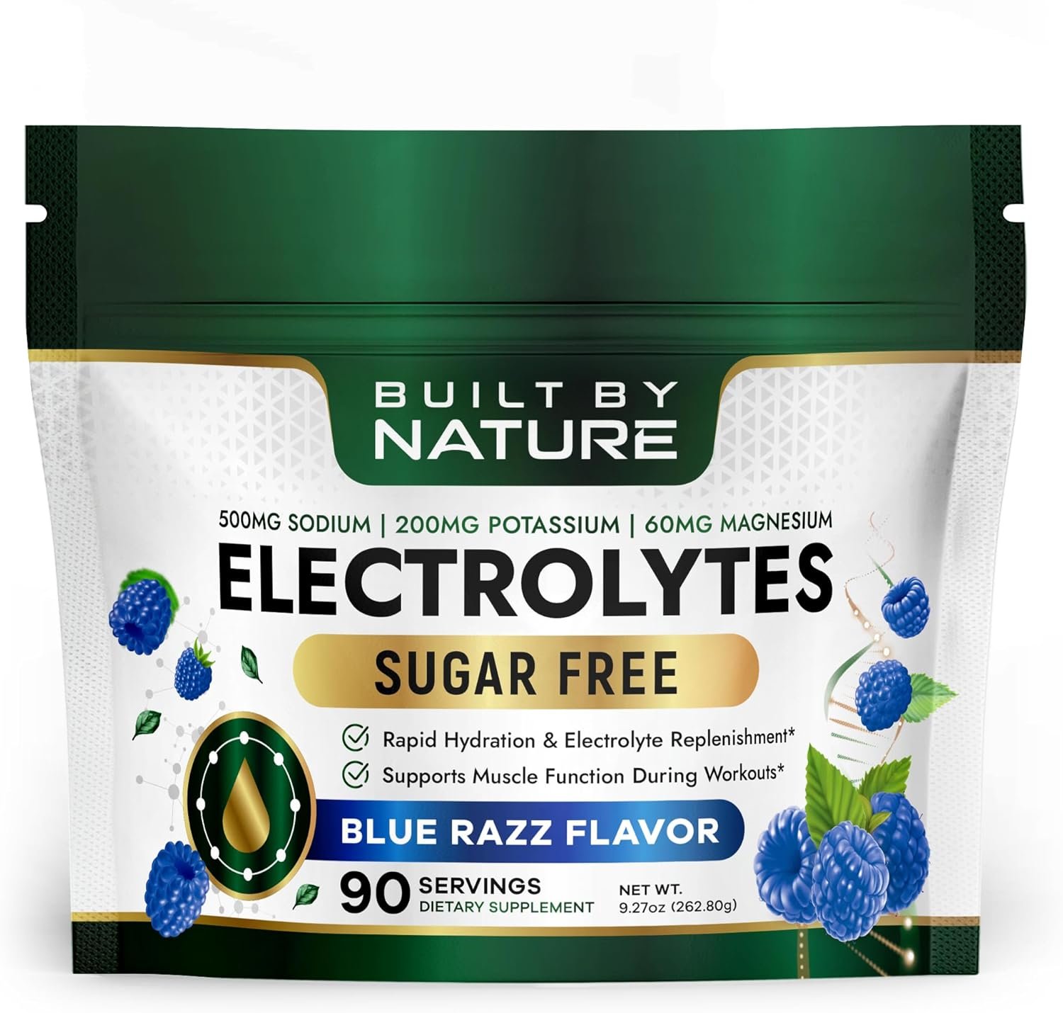 Built by Nature Electrolytes Powder – Hydration & Electrolyte Drink Mix – Sugar Free Electrolytes Powder for Hydration, Energy & Recovery – Blue Razz Flavor, 90 Servings