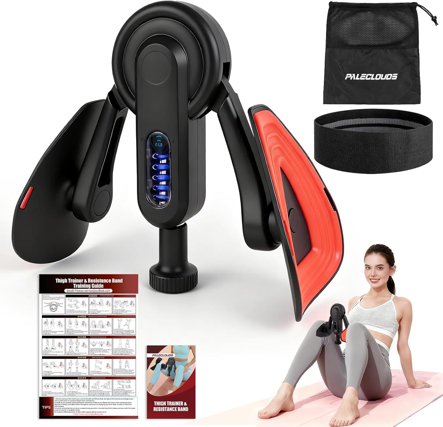 Thigh Trainer for Women, 10-100lb Adjustable Resistance Inner Thigh Exerciser with Leg Band & Poster for Kegel Exercise, Pelvic Floor Trainer for Postpartum Rehabilitation Home Gym