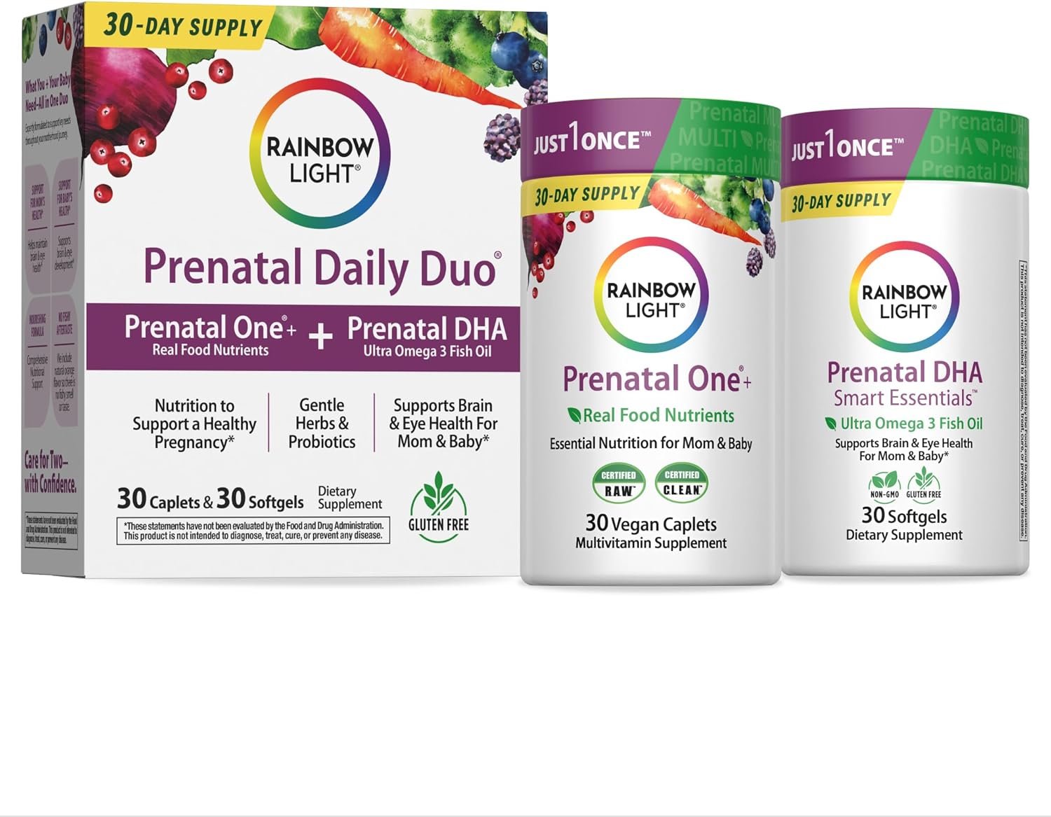 Rainbow Light Prenatal DHA Vitamins for Women | 30 Caplets & 30 Softgels | Omega-3 Fish Oil (DHA & EPA) | Support for Mom & Baby
