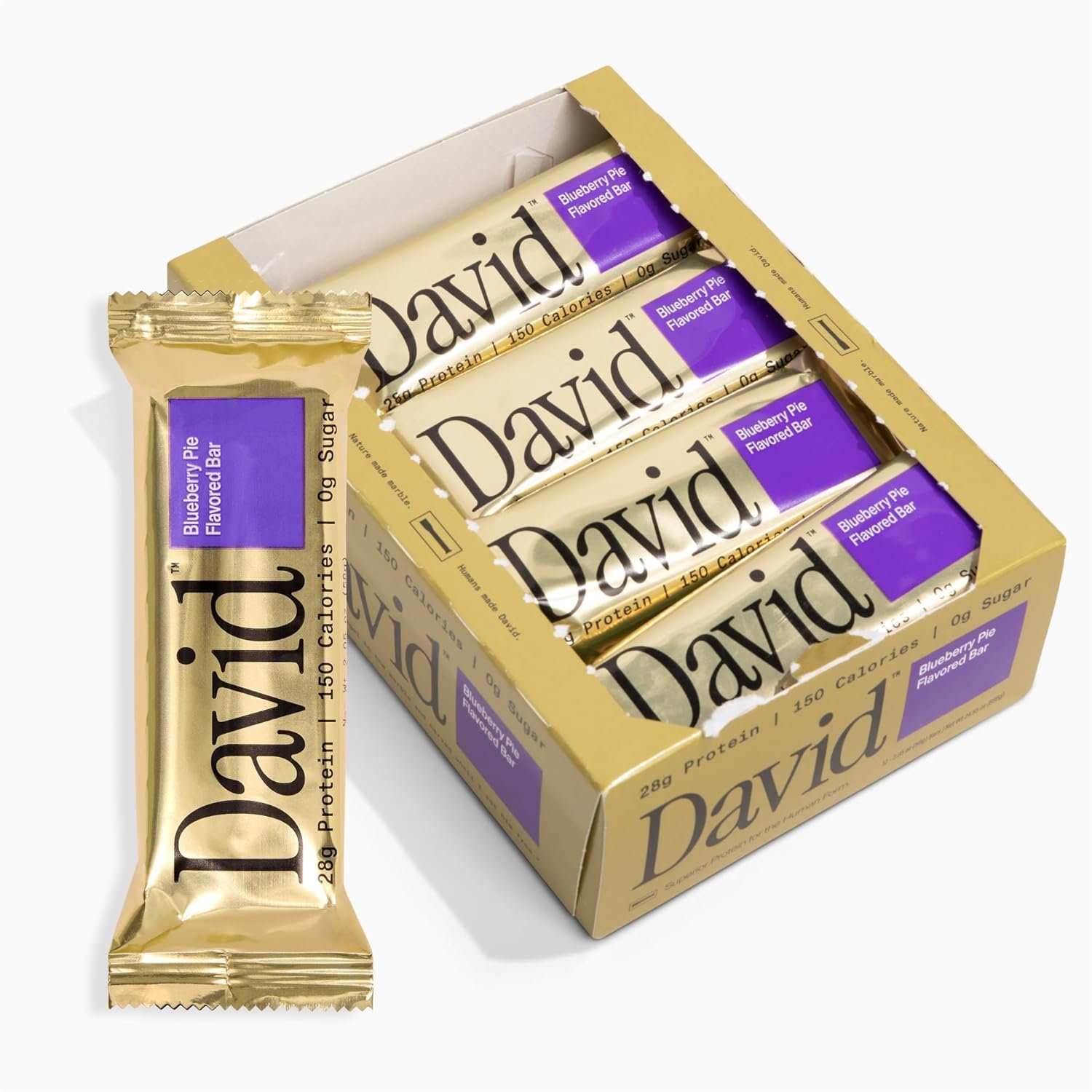 David High Protein Bars – 0g of Sugar, Low Carb, Gluten Free – 28g of Protein, 150 Calories – On-The-Go Snack – Blueberry Pie Flavor, Pack of 12