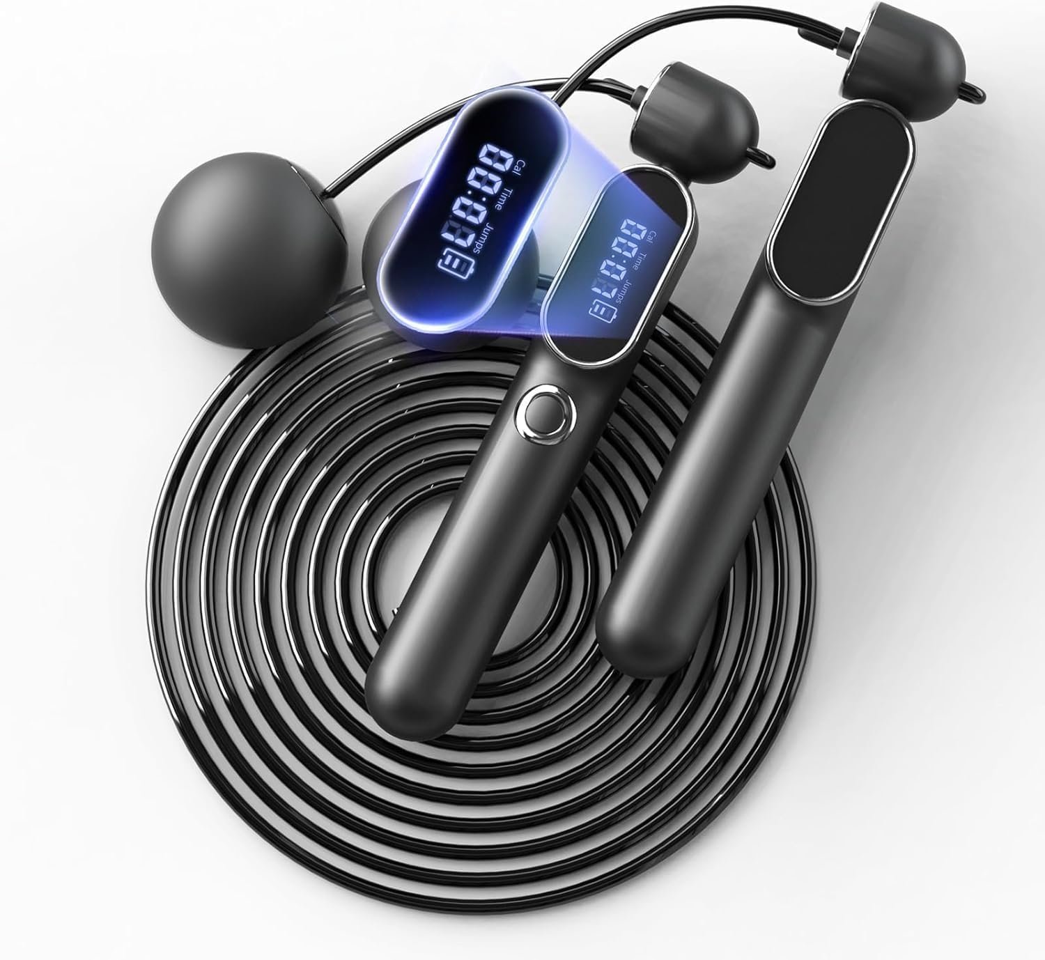 Cordless Jump Rope with Counter, Weighted Ropeless Skipping Rope for Fitness, Adjustable 2-in-1 Jump Rope for Women Men, Digital Calorie Counter, Tangle-Free Home Gym Workout Equipment