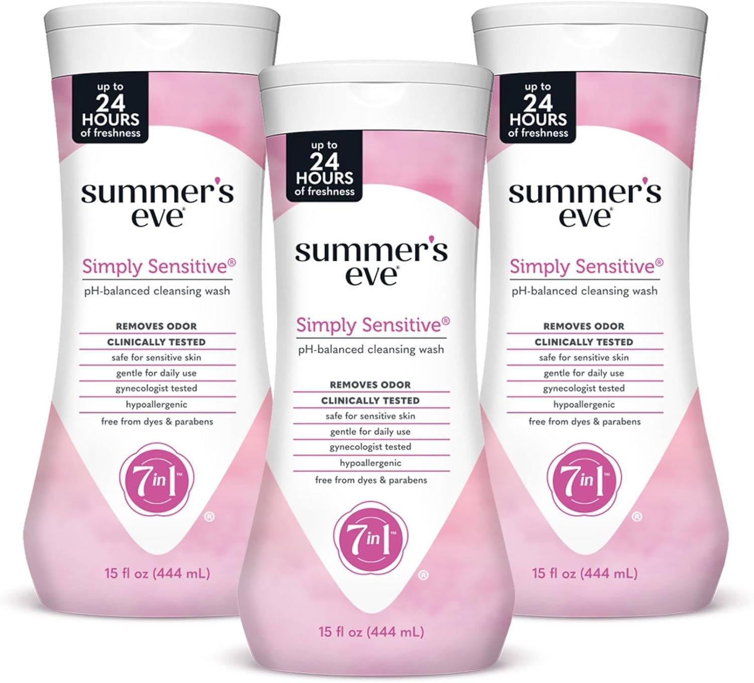 Summer’s Eve Simply Sensitive All-Over Daily Feminine Wash, Gentle pH-Balanced Body Wash for Women, Feminine Care to Remove Vaginal Odor, Gynecologist Tested, 15 Fl Oz, Pack of 6
