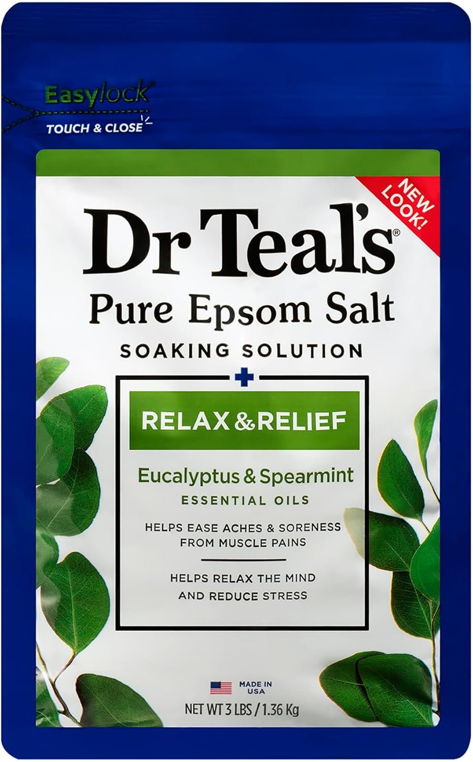 Dr Teal’s Epsom Salt Magnesium Soak, Relax & Relief with Eucalyptus & Spearmint Essential Oils, 3 lbs