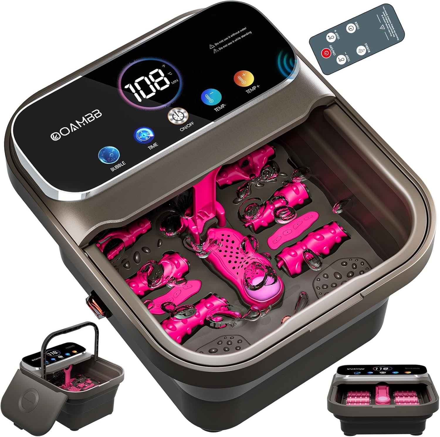 Collapsible Foot Spa with Heat, Bubble,Temp Control,Remote Control, Color Touch Screen Foot Bath Massager with 6 Massage Rollers,Foot Soaking Tub,Pedicure Foot spa for Stress Relief (Deep Grey)