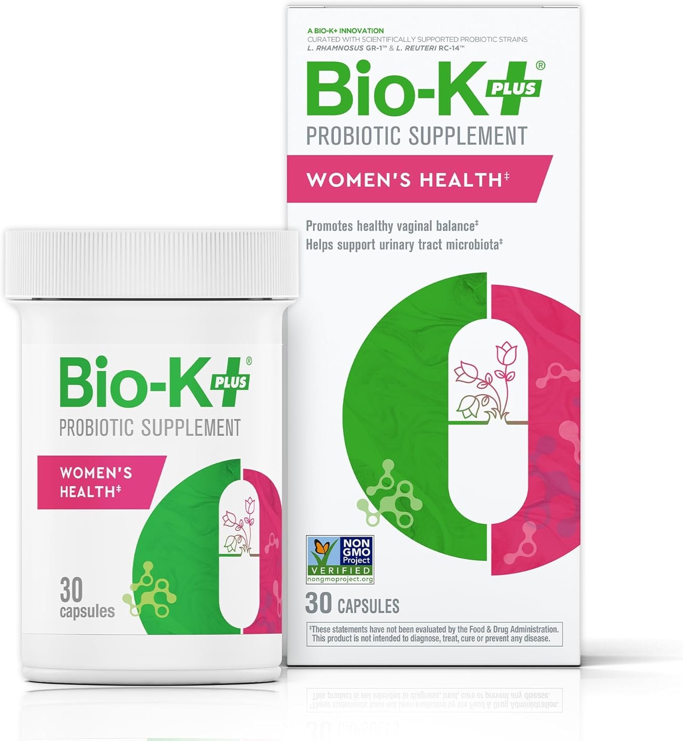 Bio-K+ Probiotic for Women support for Vaginal & Urinary Tract Health, Probiotic Supplement with 2 Billion CFU 2 Strains, Vegan, Shelf-Stable – 30 Capsules