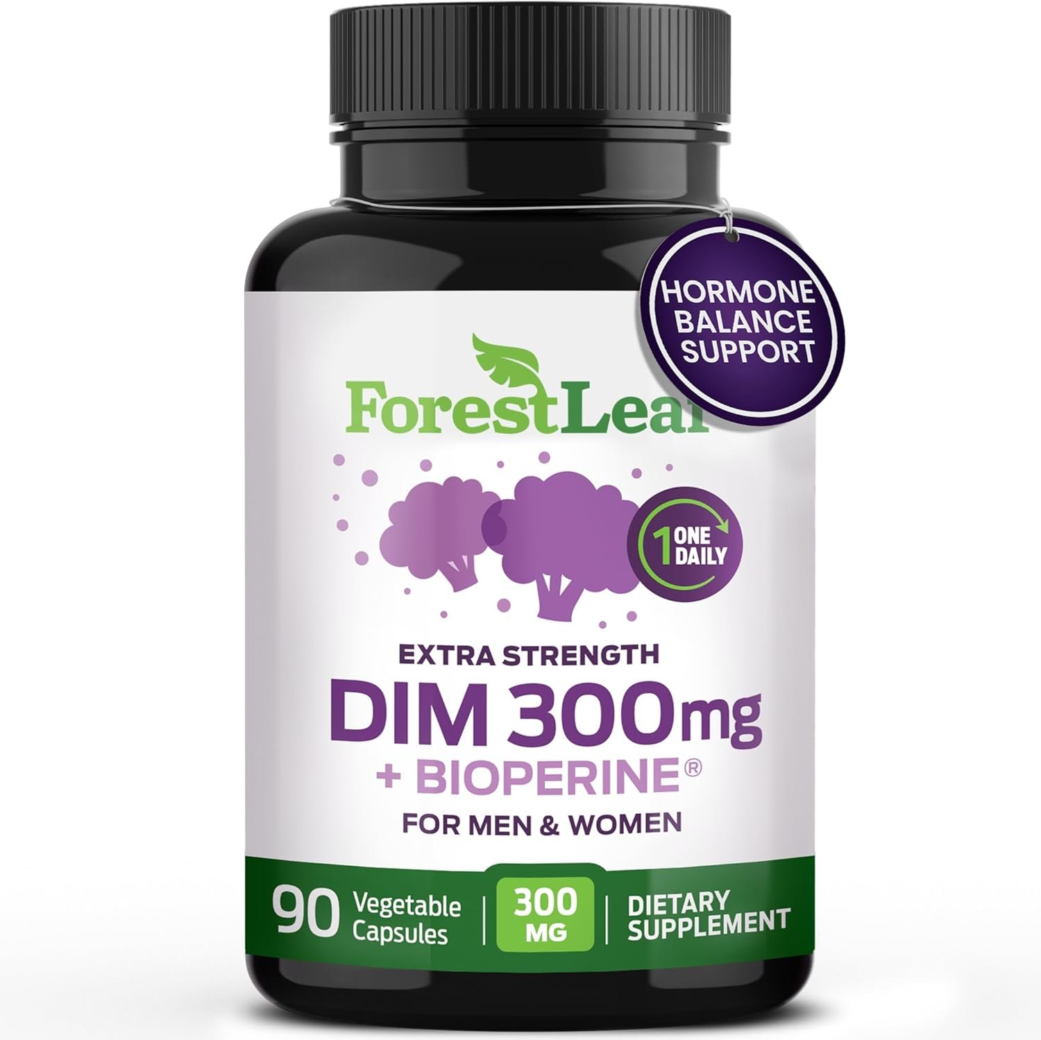 ForestLeaf DIM Supplement – 300mg DIM Estrogen Supplement for Women/Men – Diindolylmethane with BioPerine Black Pepper – Support for Detox, Metabolism, Hormone Balance & Menopause – 90 Caps