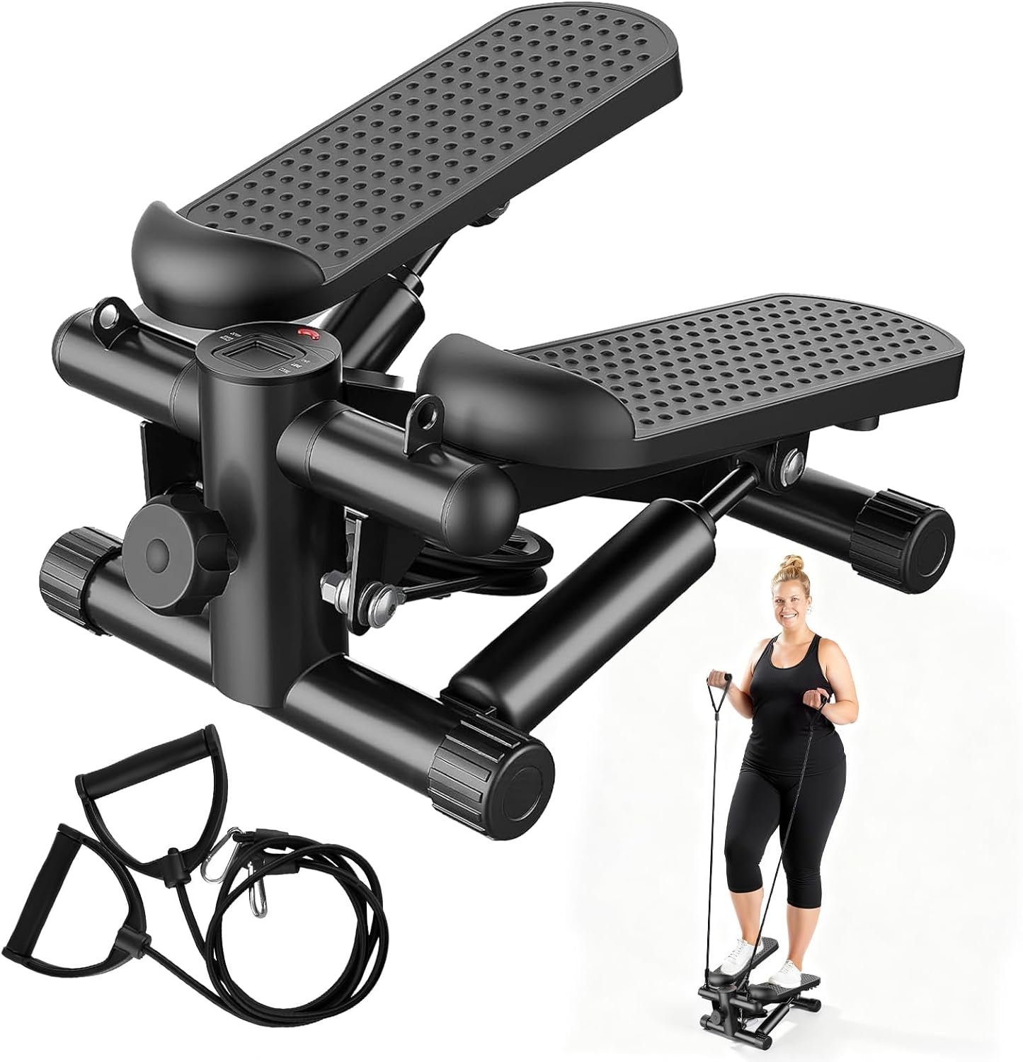 Stair Stepper with Resistance Bands for Home Exercise, Mini Stepper Machine for Indoor Fitness, Portable Home Gym Stepper for Full Body Workout, 300LBS Capacity