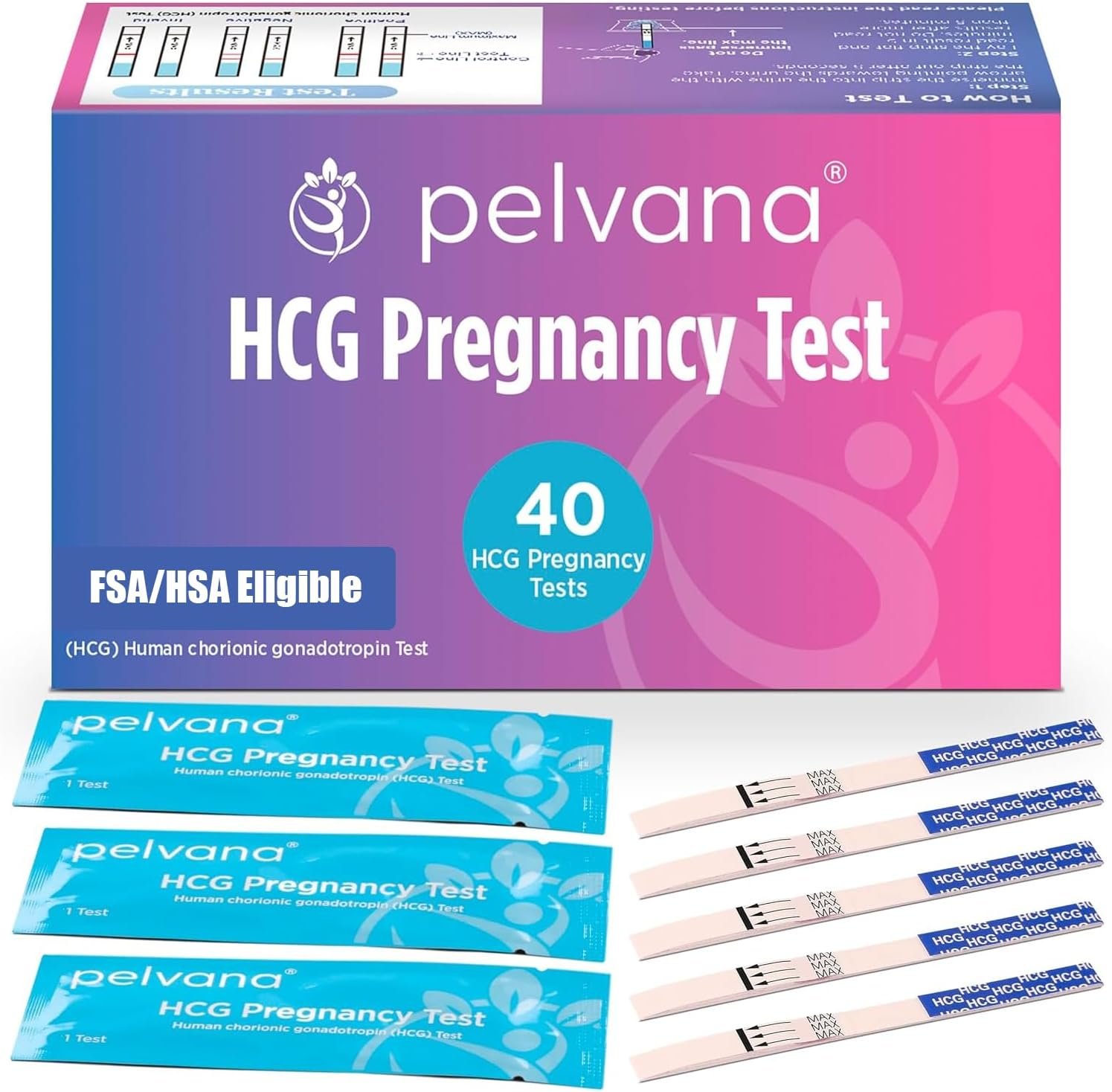 Pelvana HCG Pregnancy Test Strips 40 Count – Accurate Results in 5 Minutes, Easy to Use at Home, Value Pack Ideal for Women Trying to Conceive Naturally & Needing to Test Often – Bulk Pregnancy Tests