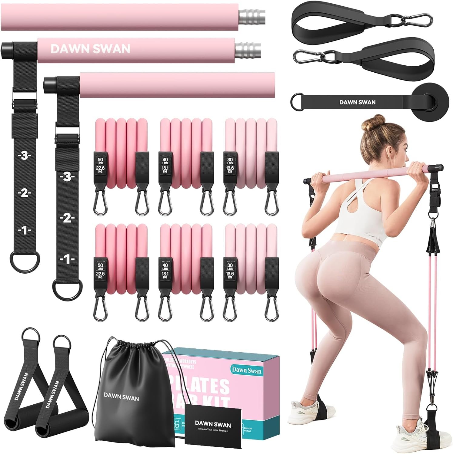Pilates Bar Kit with Resistance Bands – Adjustable Home Gym Workout Equipment for Women & Men – Portable Pilates Equipment for Squats, Yoga & Full Body Toning