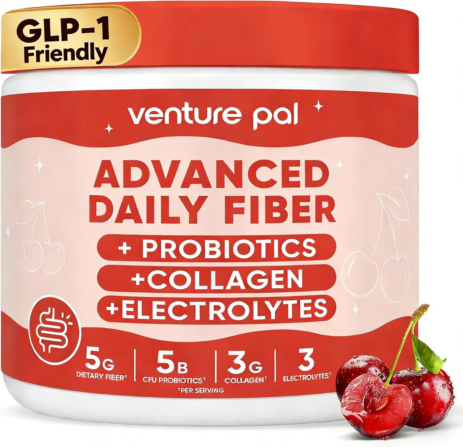 6-in-1 Daily Fiber Powder Supplement – Premium Acacia Fiber, GLP-1 Friendly, Prebiotic& Probiotics, Collagen Peptides& Electrolytes for Gut & Digestive Support, Sugar Free Fiber Powder for Men & Women