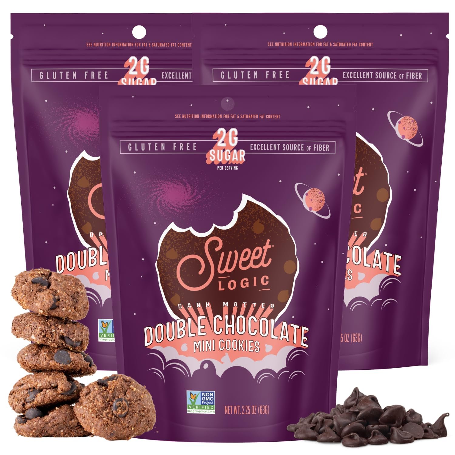 Sweet Logic Mini Cookies – Double Chocolate Brownie Cookies – Nut Free – Gluten Free Snacks – Keto – High Fiber – Non-GMO – Low Sugar – Low Carbs – Diabetic & Gut Friendly Desserts (3-pack)