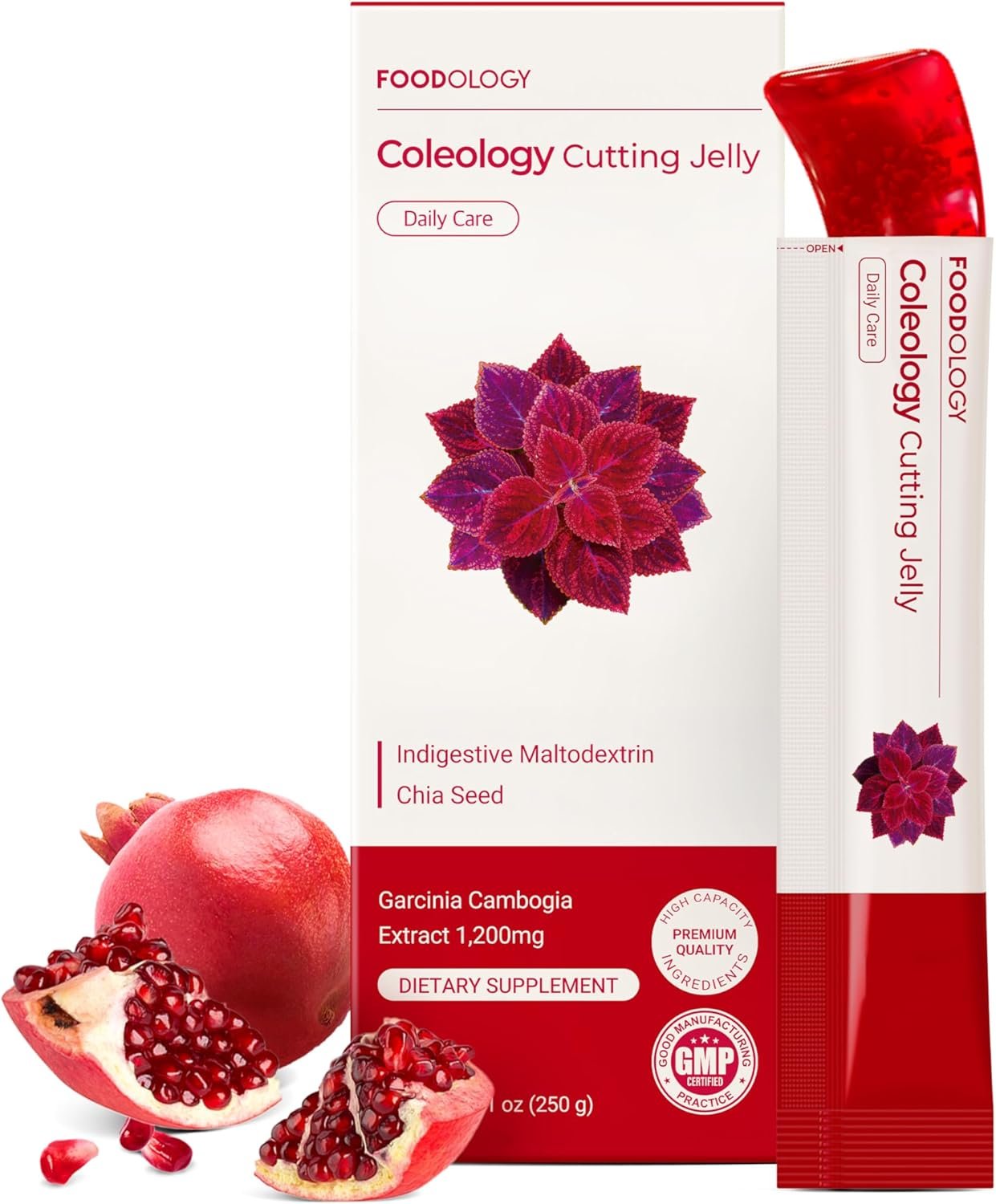FOODOLOGY Coleology Cutting Stick Jelly (Pomegranate) – Manage Appetite, Support Metabolism & Lean Body, Chia Seeds & Garcinia Cambogia, Korean Supplement – 10 Sticks
