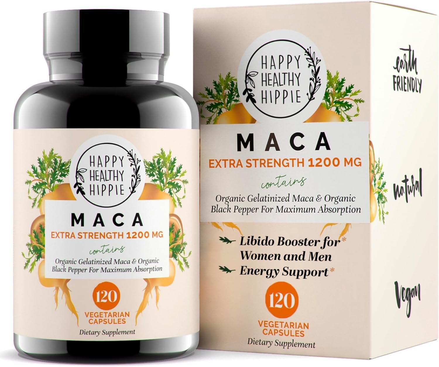Organic Maca Root Capsules 1200 mg – Libido Booster for Women Fast Acting & Potent | Female Maca Supplement | Energy Pills from Peru | Includes Black Pepper for High Absorption | Vegan, 120 Ct